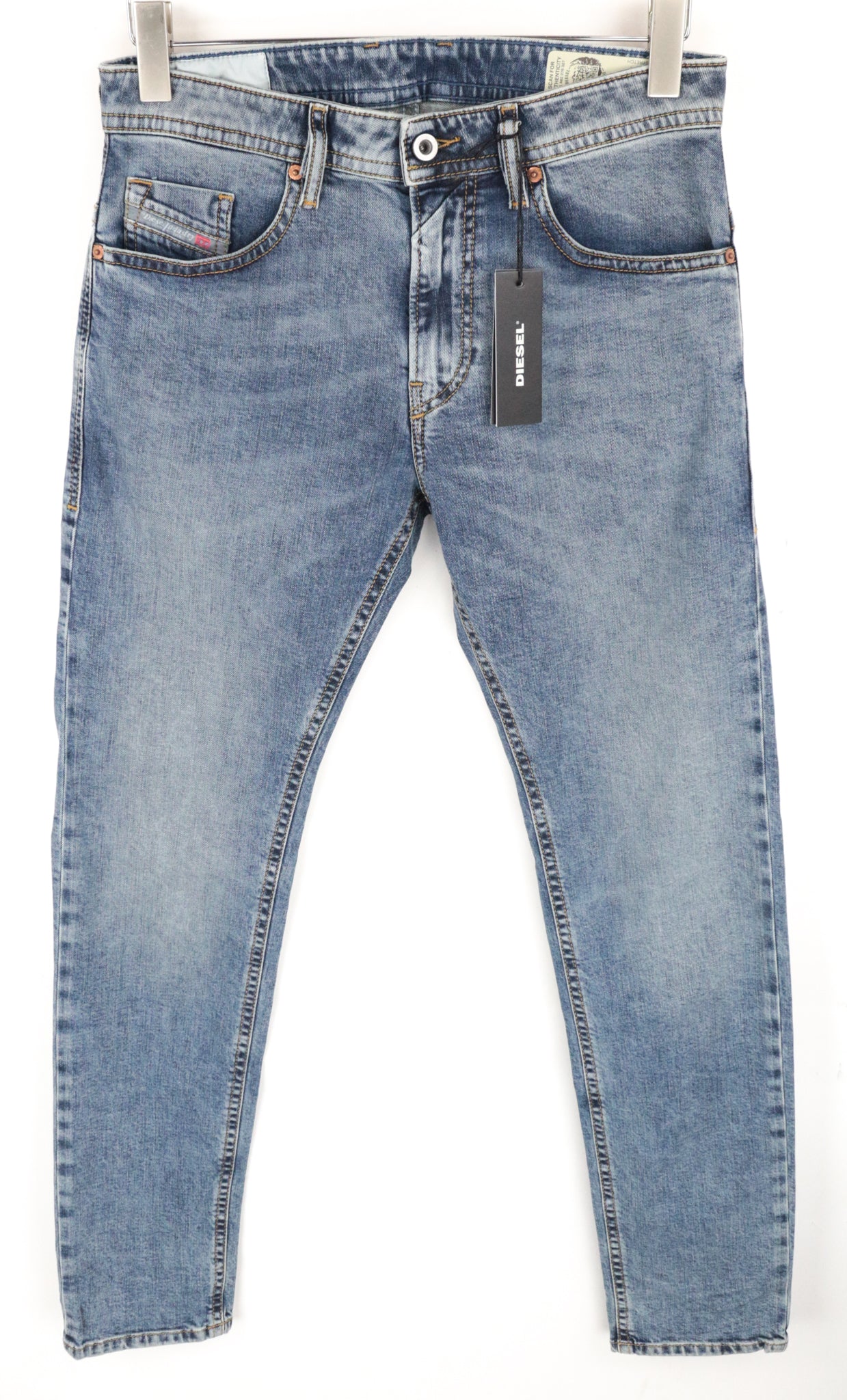 DIESEL Thommer 084UX Men Jeans W29/L33 Blue Stone Wash Slim Skinny Stain Zip Fly