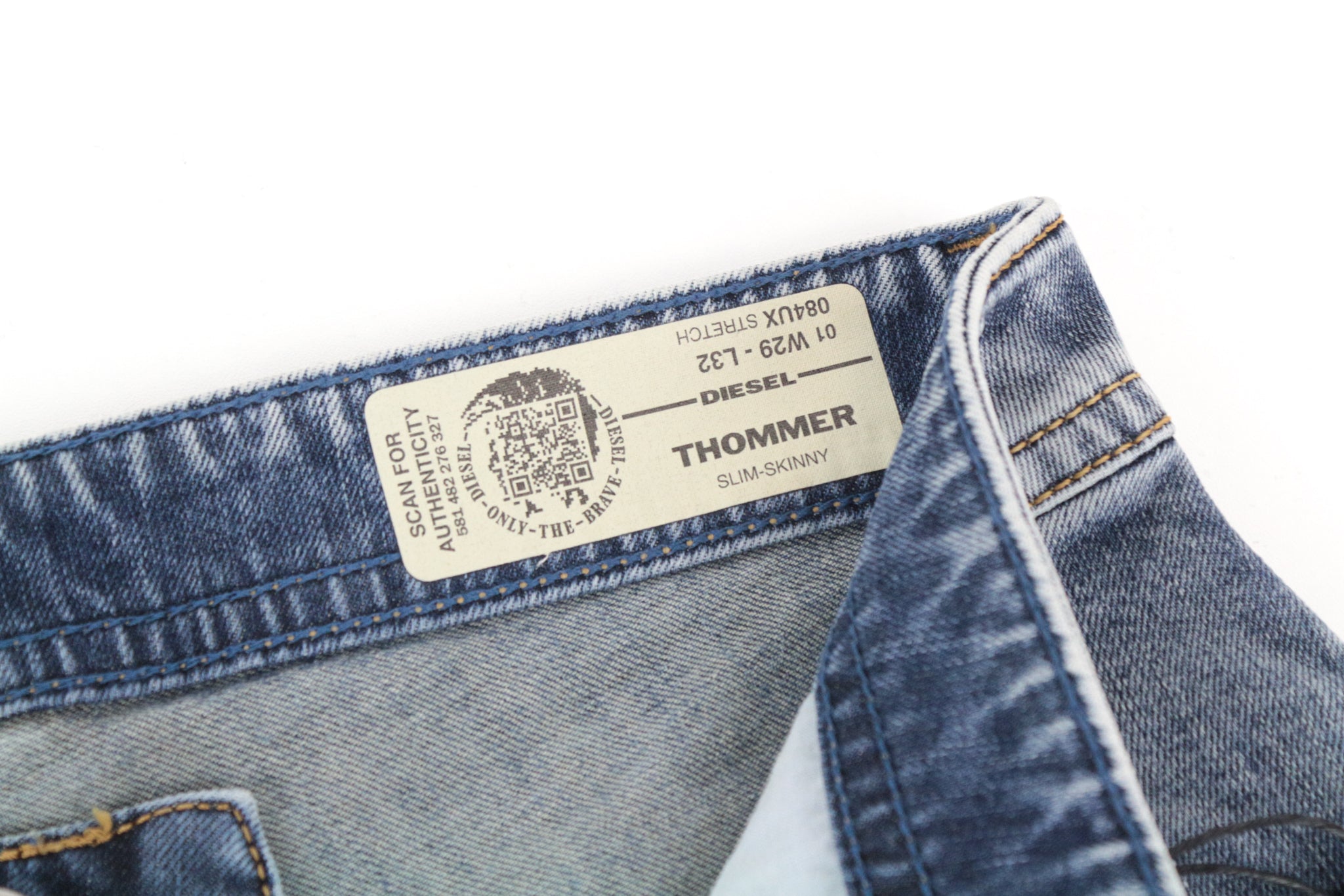 DIESEL Thommer 084UX Men Jeans W29/L33 Blue Stone Wash Slim Skinny Stain Zip Fly