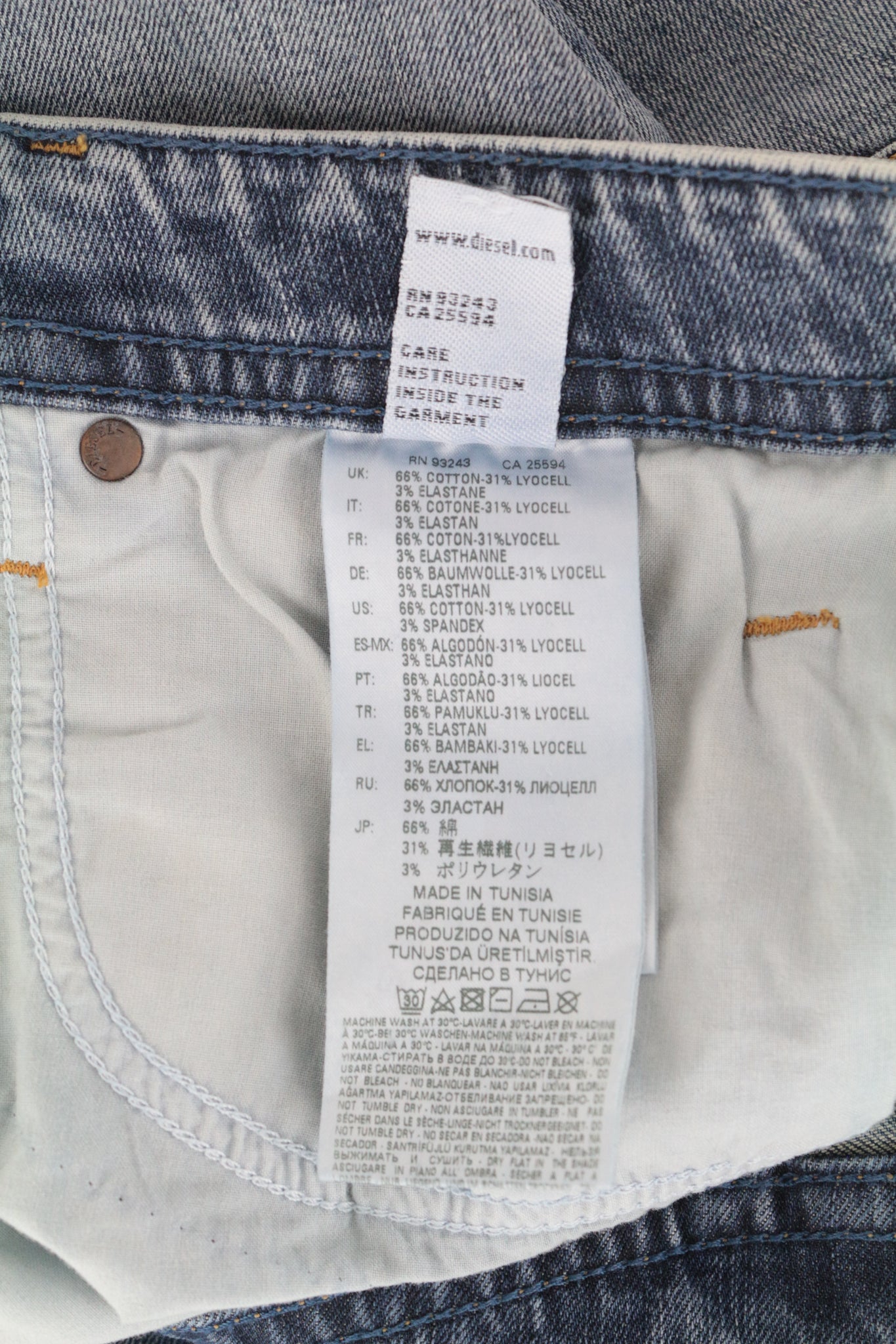 DIESEL Thommer 084UX Men Jeans W29/L33 Blue Stone Wash Slim Skinny Stain Zip Fly