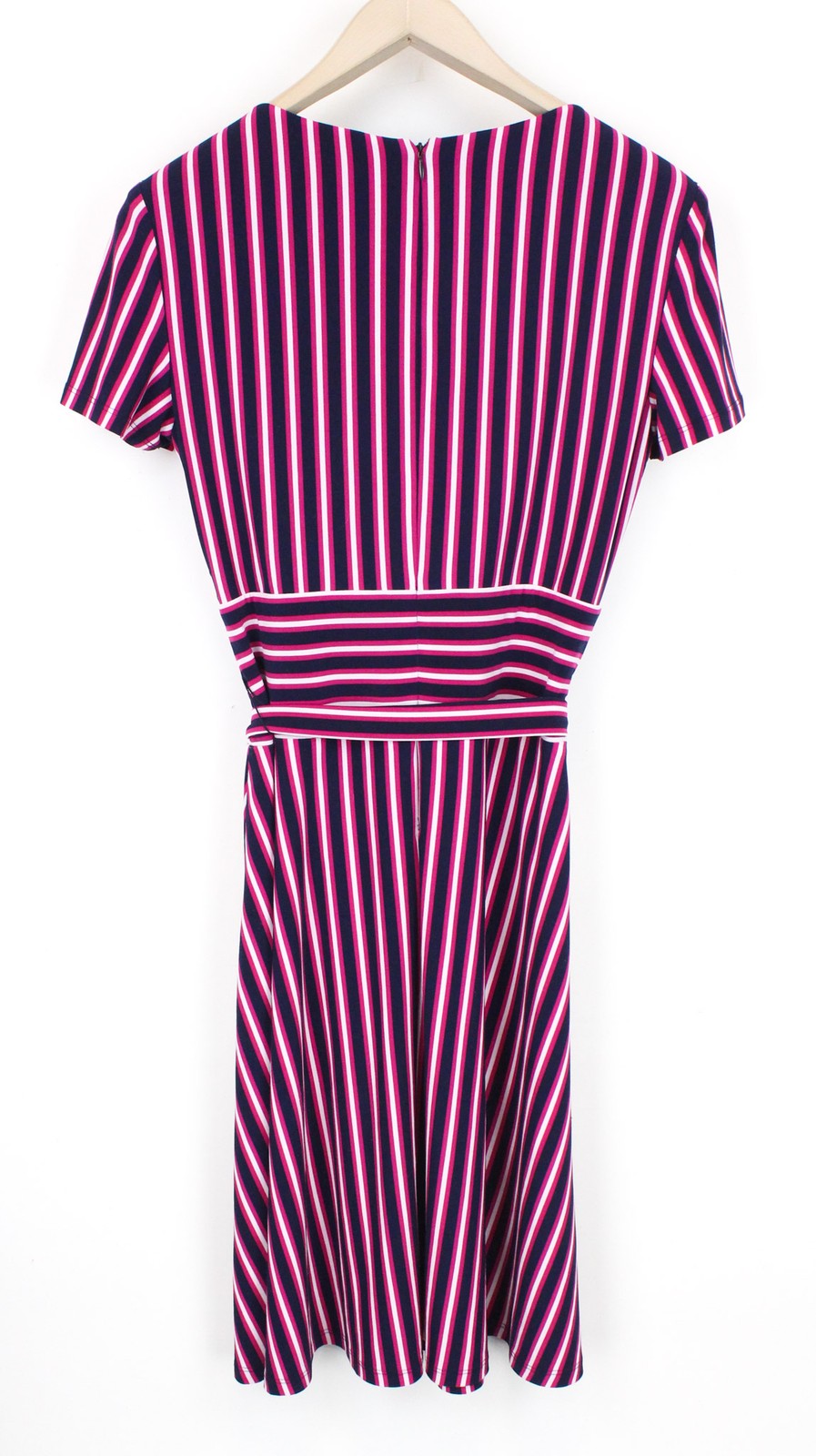 RALPH LAUREN Women Dress US4 Navy Purple Stretch Short Sleeved V-Neck Striped