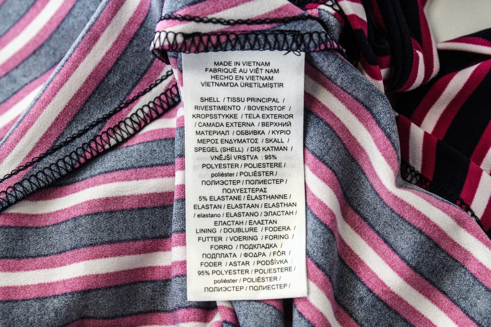 RALPH LAUREN Women Dress US4 Navy Purple Stretch Short Sleeved V-Neck Striped