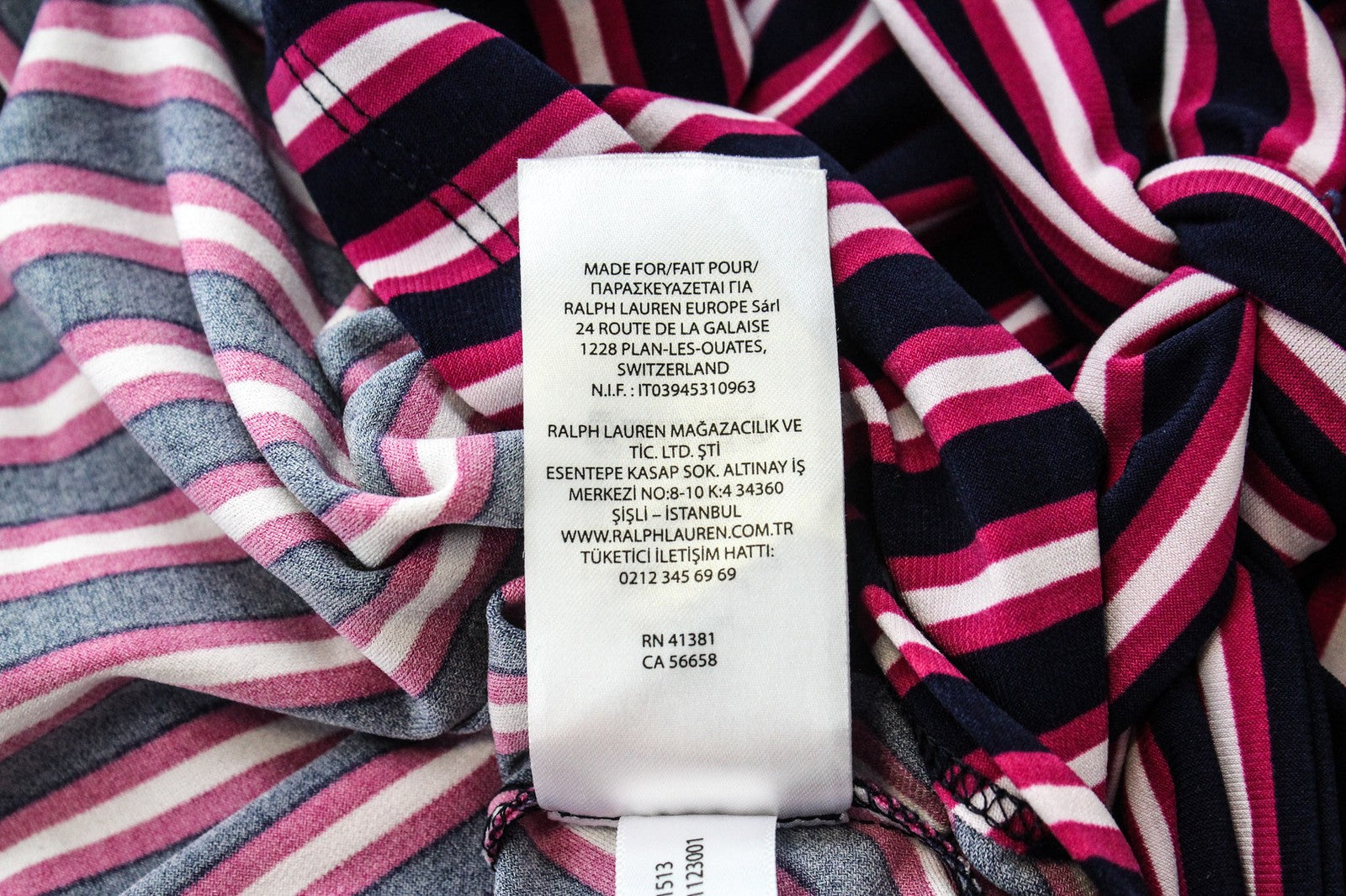 RALPH LAUREN Women Dress US4 Navy Purple Stretch Short Sleeved V-Neck Striped