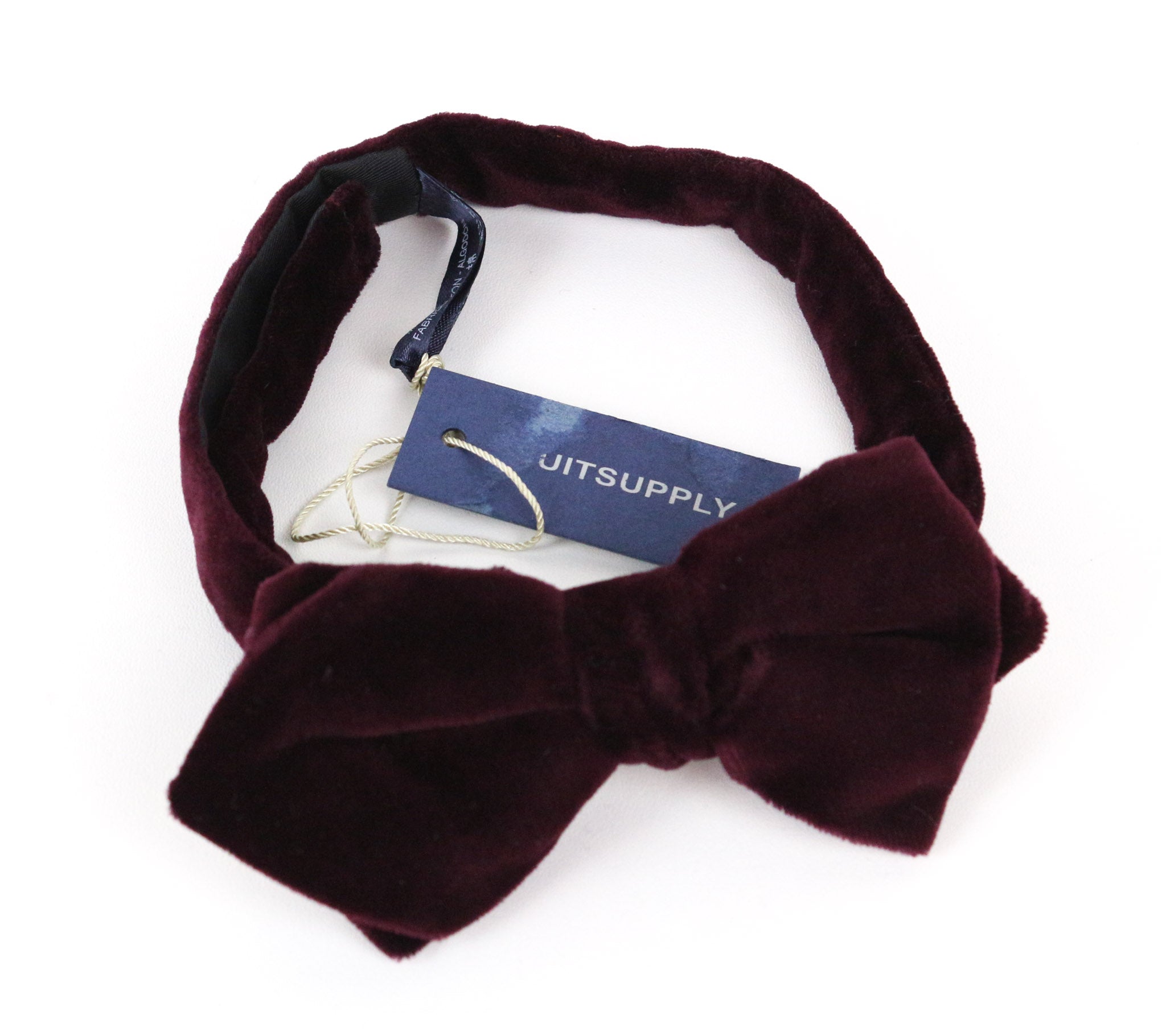 SUITSUPPLY Men Bowtie ~48 cm Burgundy Red Pure Cotton Classic Velvet Butterfly
