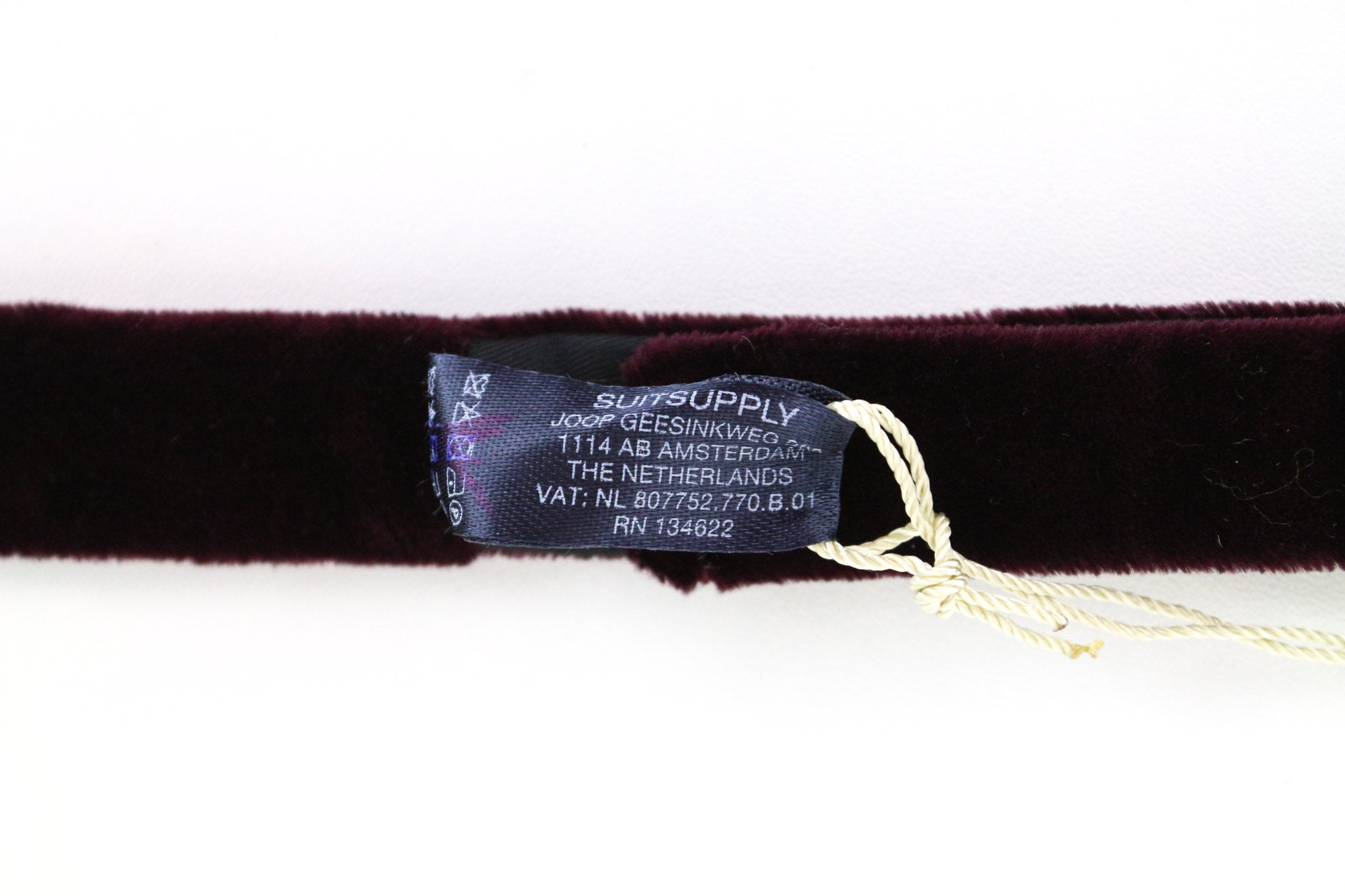 SUITSUPPLY Men Bowtie ~48 cm Burgundy Red Pure Cotton Classic Velvet Butterfly