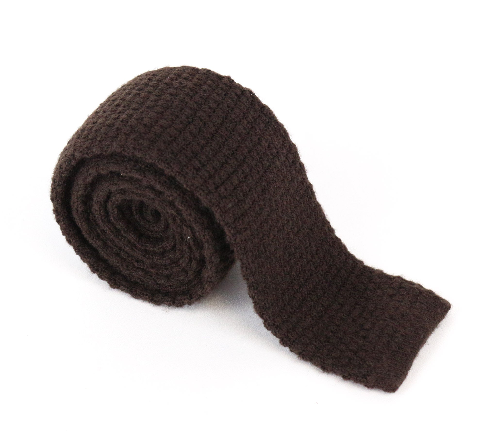 SUITSUPPLY Men Tie ~150 x 6.5 cm Dark Brown Wool Squared-End Knitted Classic