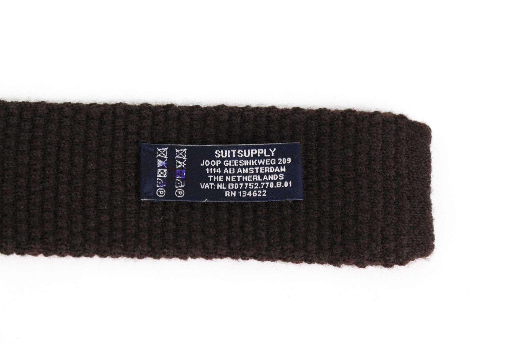 SUITSUPPLY Men Tie ~150 x 6.5 cm Dark Brown Wool Squared-End Knitted Classic