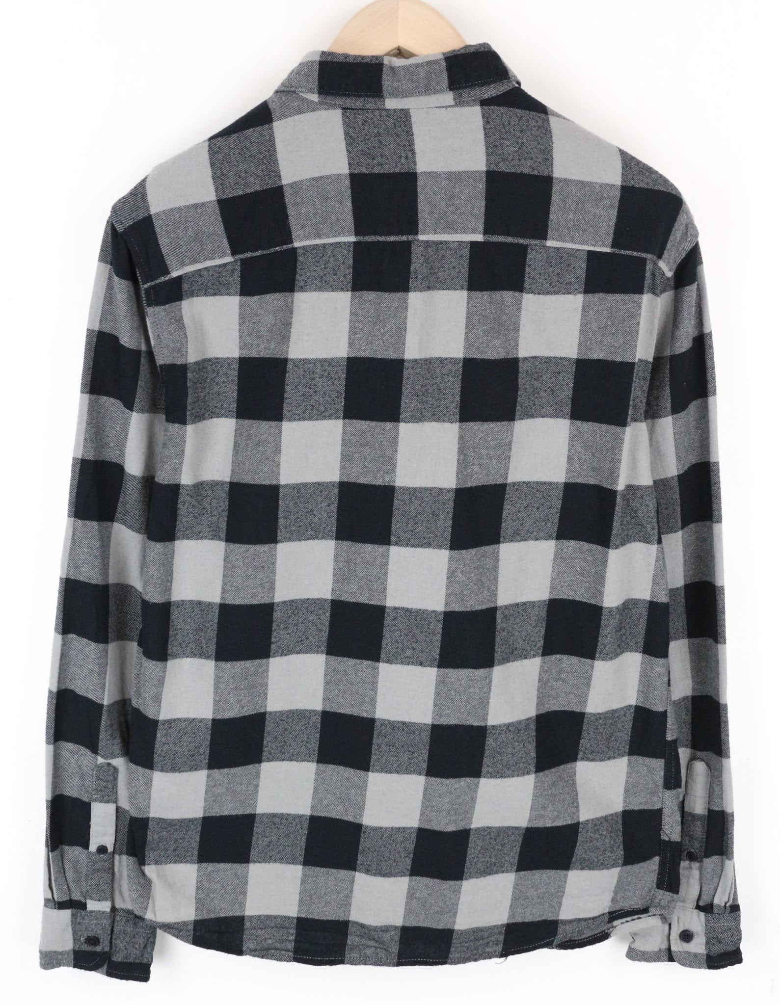 ONLY & SONS Men Shirt L Checked Grey Pure Cotton Long Sleeved Slim Fit Flannel