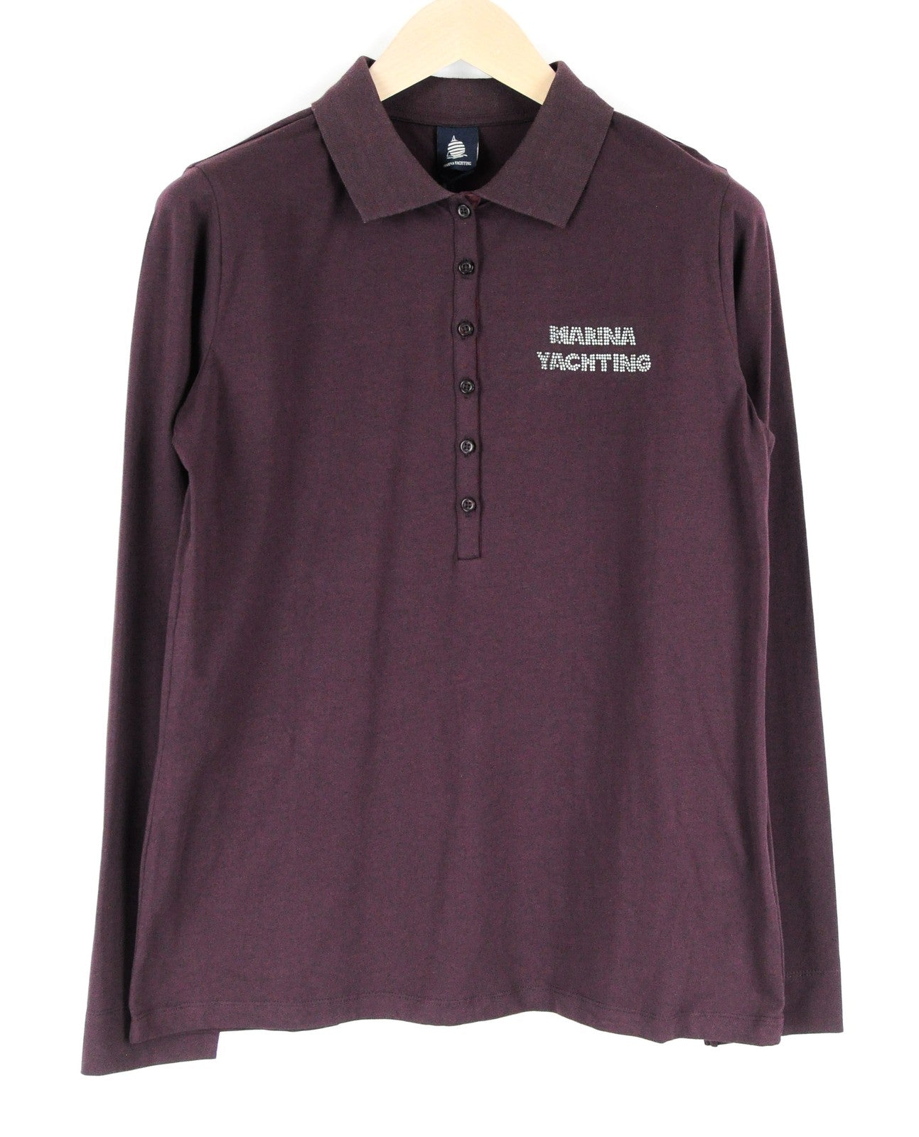 MARINA YACHTING Women T-Shirt XL Cotton Stretch Long Sleeve Purple Logo Polo