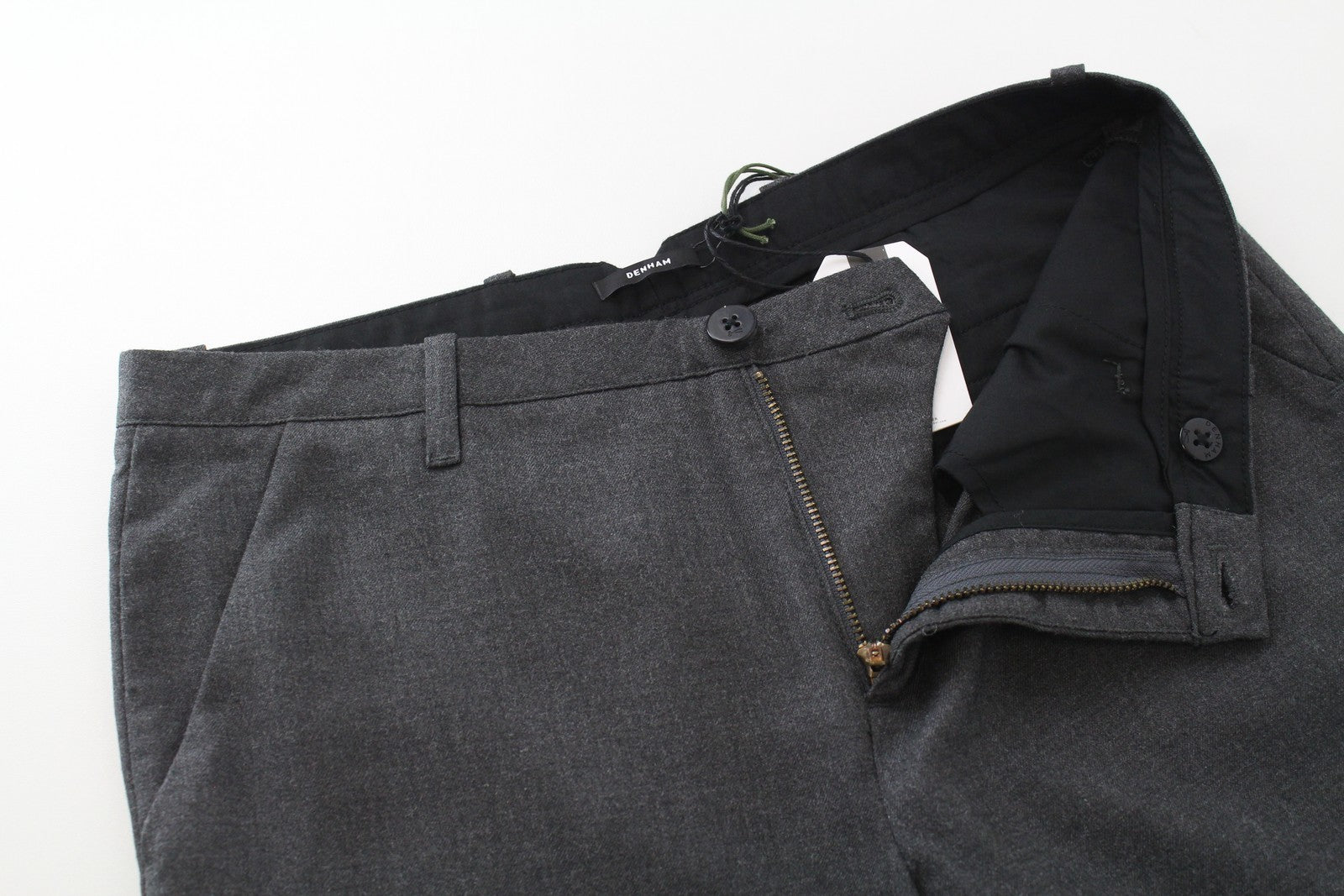 DENHAM Ocean Women Trousers S Grey Stretch Pleated Front Formal Cropped