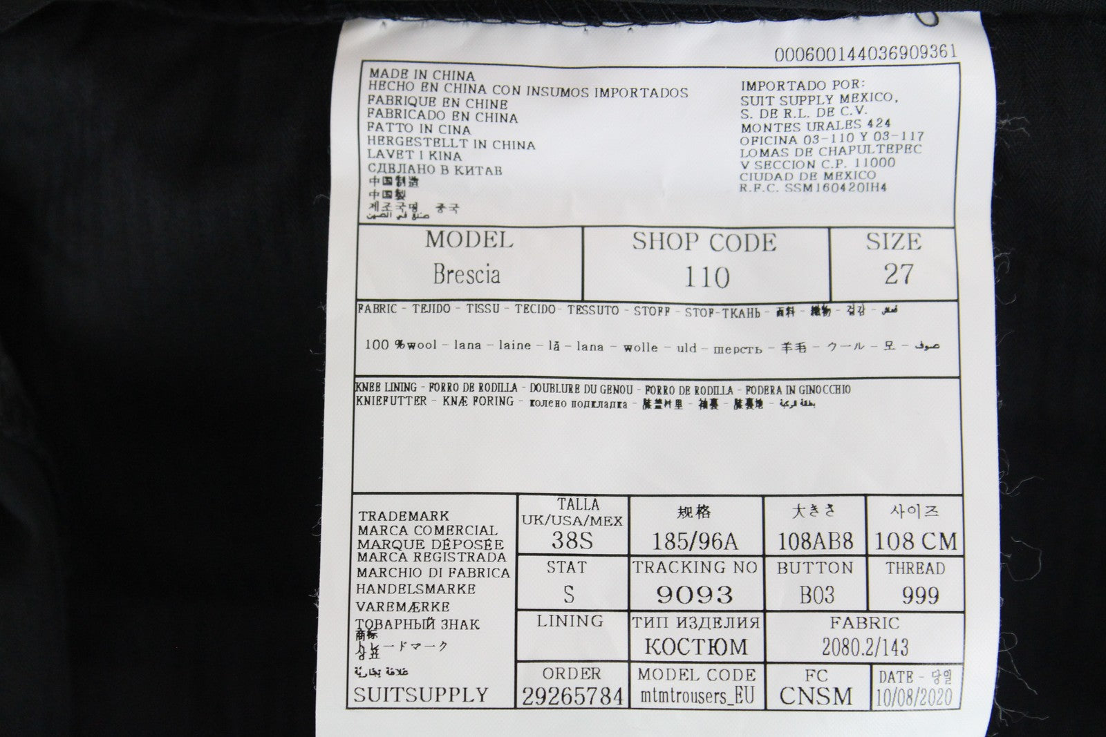 SUITSUPPLY La Spalla Men Suit UK44S Unlined Single-Breasted Grey Wool 2 Piece