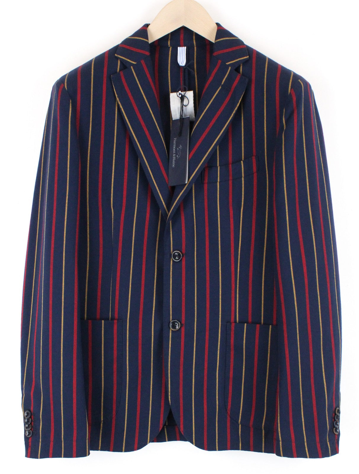 HARMONT & BLAINE Men Blazer 50 Navy Pure Cotton Striped Single-Breasted