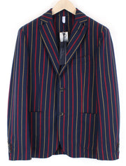 HARMONT & BLAINE Men Blazer 50 Navy Pure Cotton Striped Single-Breasted