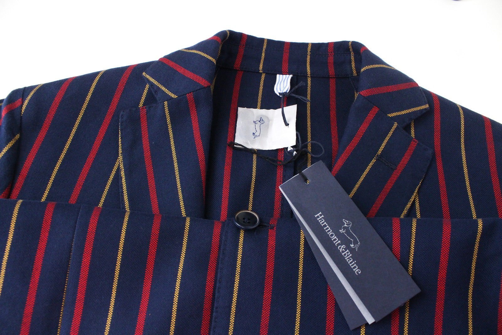 HARMONT & BLAINE Men Blazer 50 Navy Pure Cotton Striped Single-Breasted