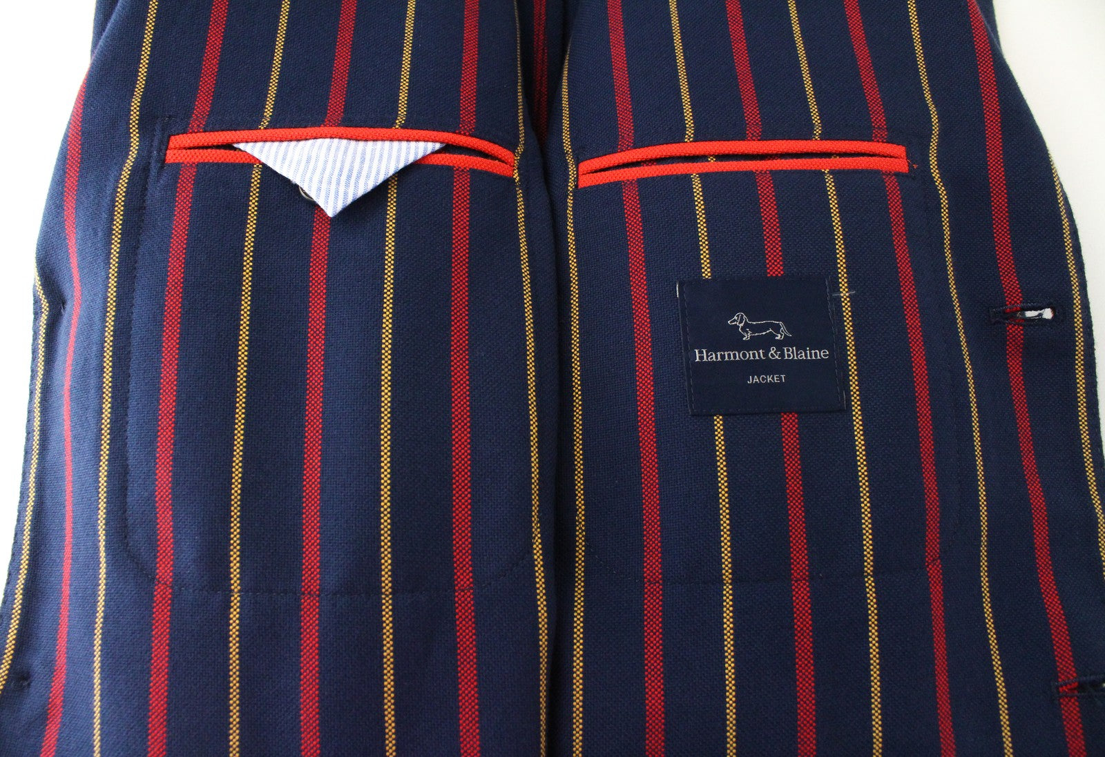 HARMONT & BLAINE Men Blazer 50 Navy Pure Cotton Striped Single-Breasted