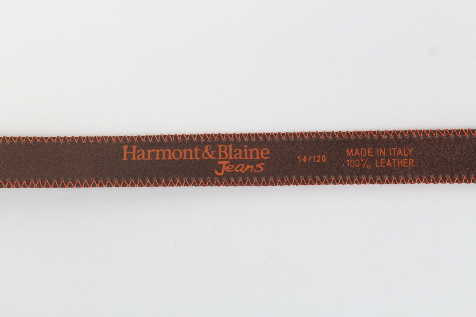 HARMONT & BLAINE Men Belt 120 cm Brown Logo Genuine Leather Orange Threading_