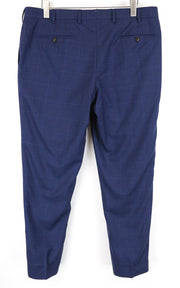 SUITSUPPLY Sienna Men Trousers UK44S Pure Wool Blue Pleated Checked Pattern