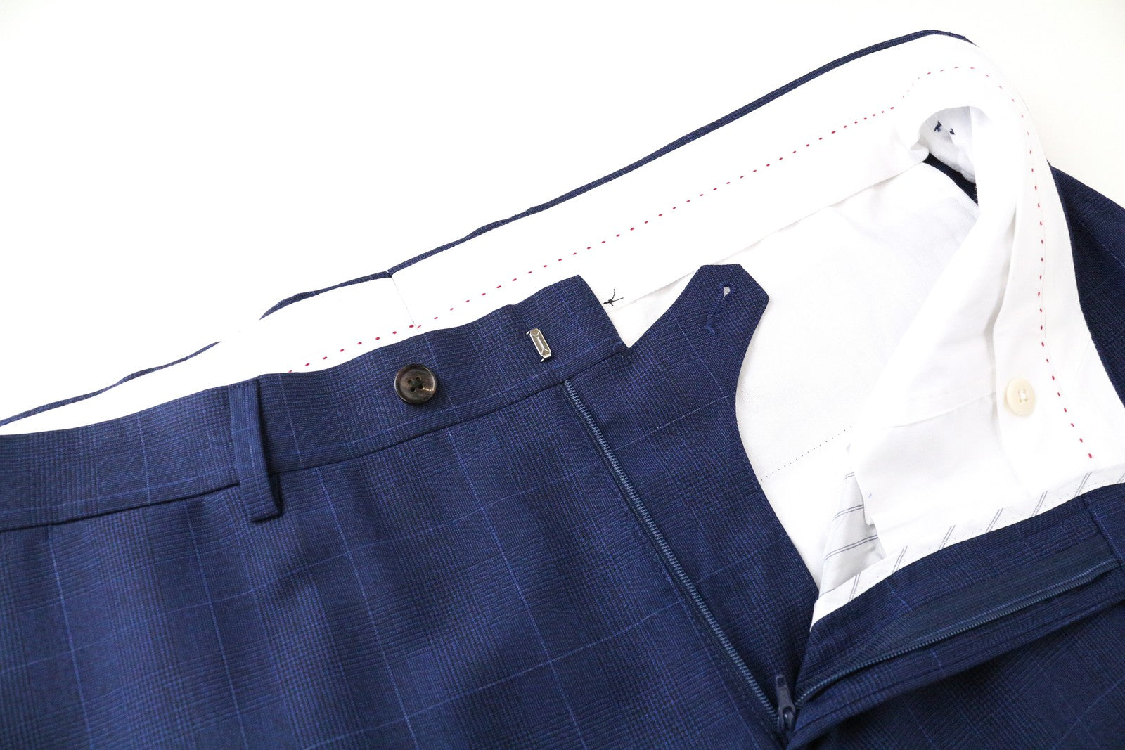 SUITSUPPLY Sienna Men Trousers UK44S Pure Wool Blue Pleated Checked Pattern