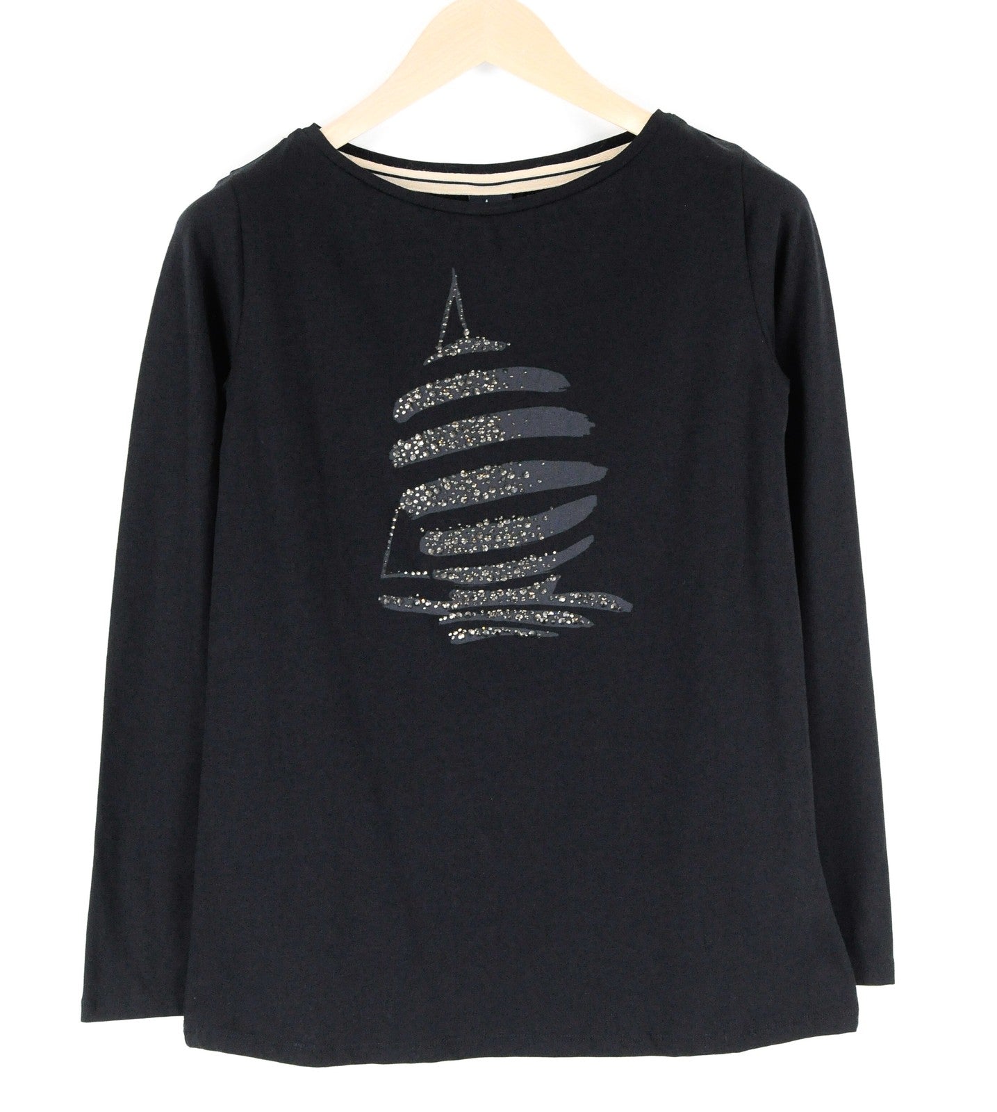 MARINA YACHTING Women T-Shirt M Long Sleeved Black Cotton Stretch Pullover Logo