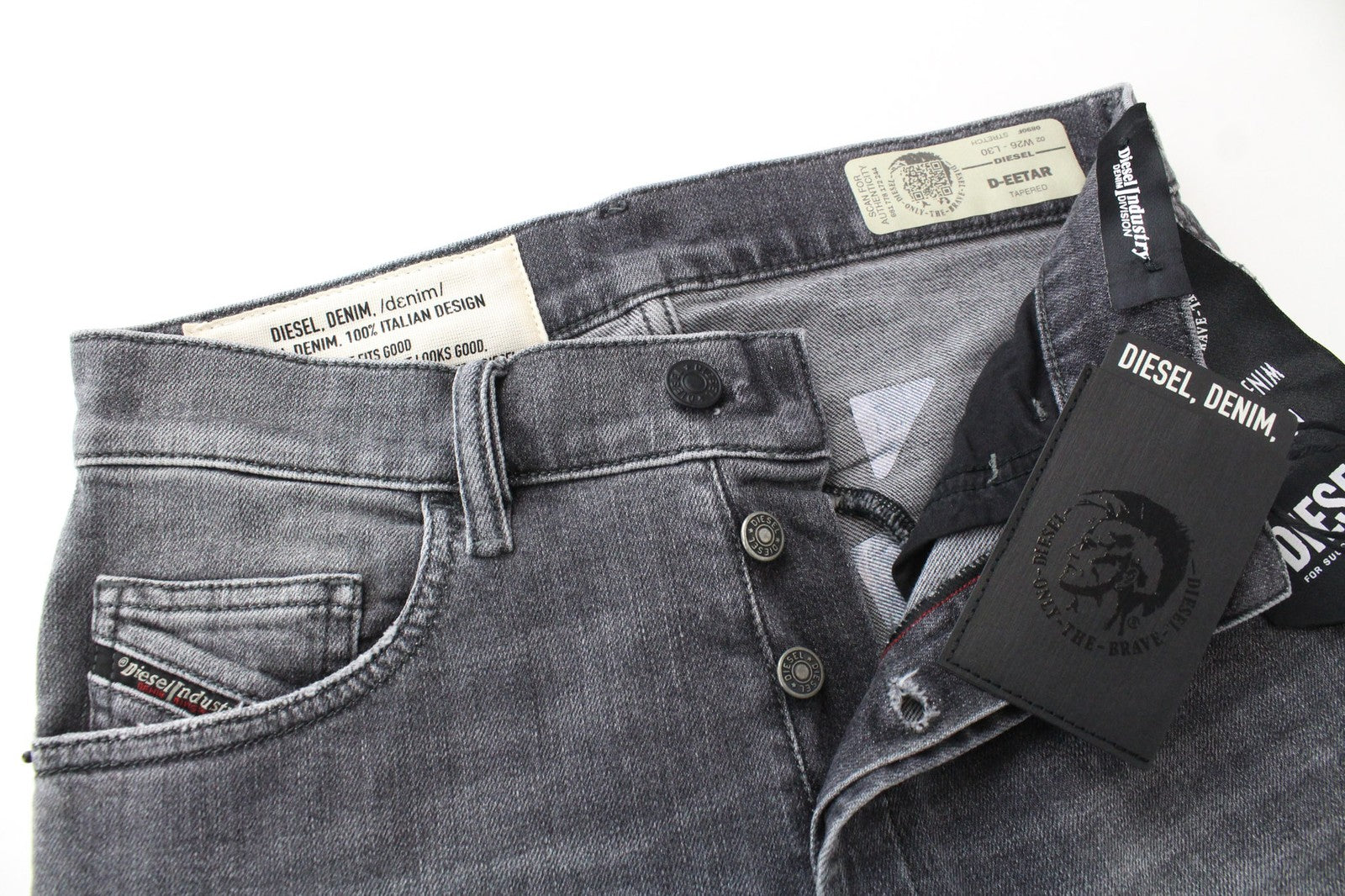 DIESEL D-Eetar 0890F Men Jeans W26/L30 Boys Tapered Grey Cotton Stretch Ripped