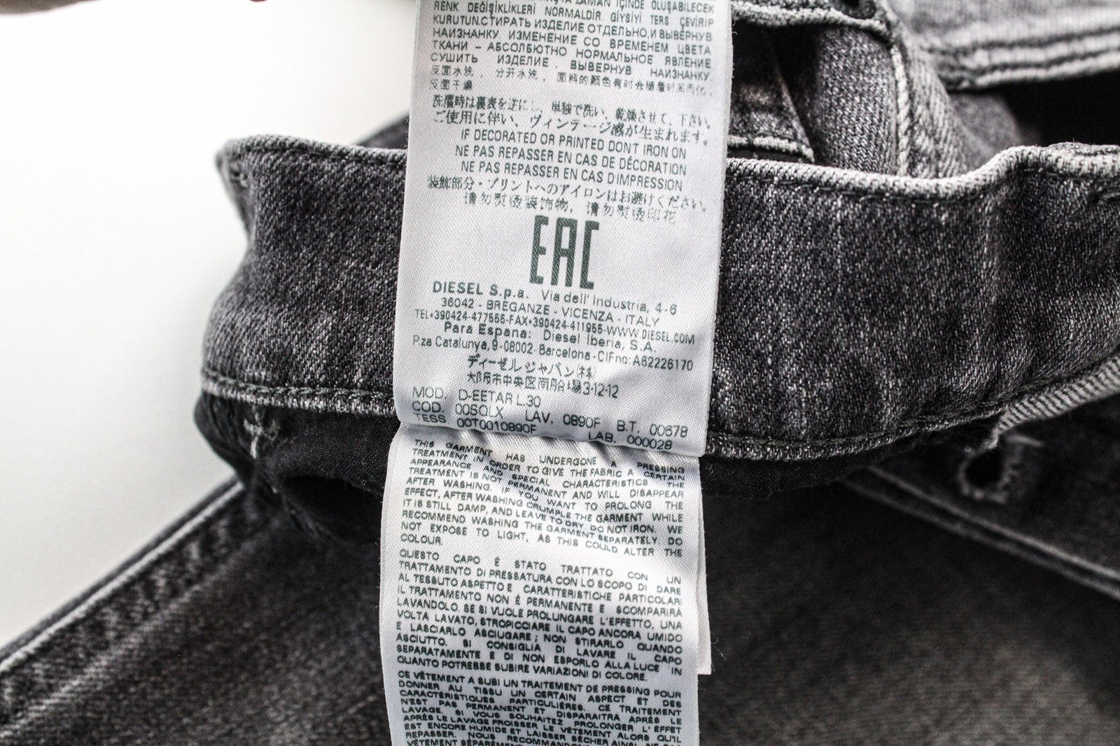 DIESEL D-Eetar 0890F Men Jeans W26/L30 Boys Tapered Grey Cotton Stretch Ripped