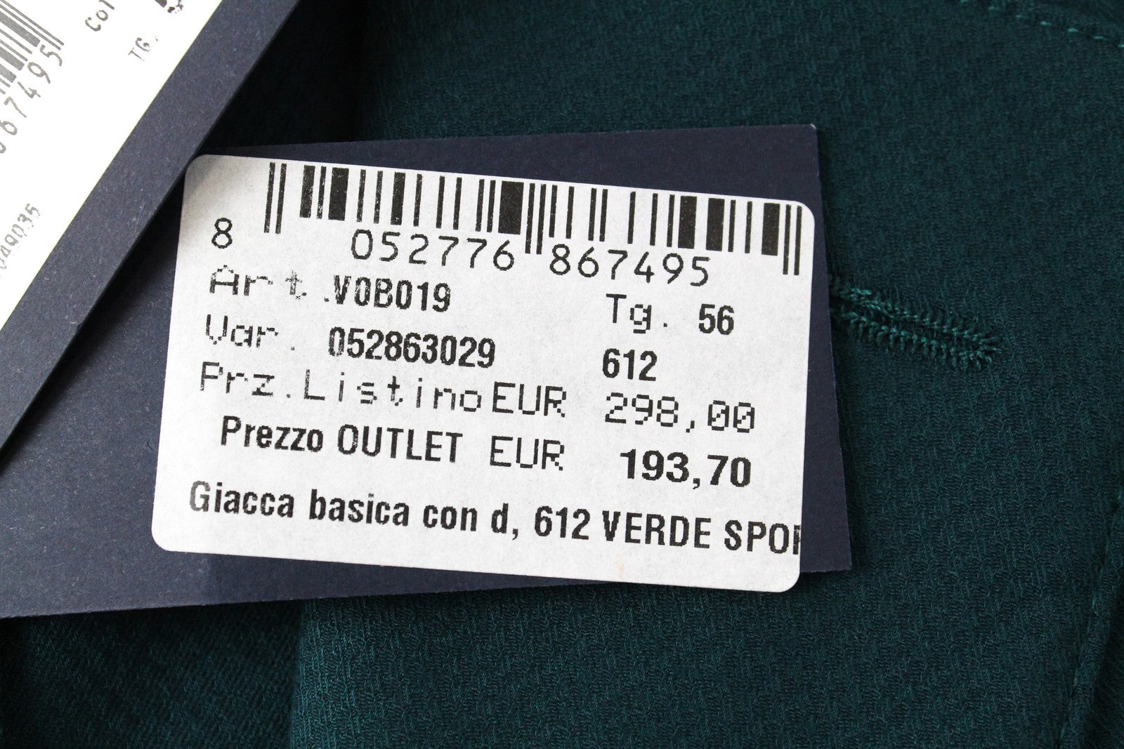 HARMONT & BLAINE Men Blazer 56 Green Cotton Stretch Unlined Classic Notch Lapel