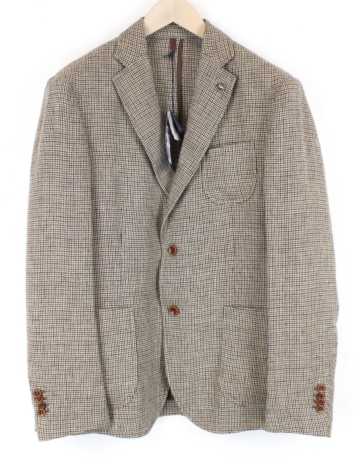HARMONT & BLAINE Men Blazer 52 Brown Pure Linen Patterned Unlined Formal