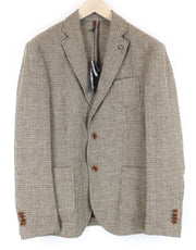 HARMONT & BLAINE Men Blazer 52 Brown Pure Linen Patterned Unlined Formal