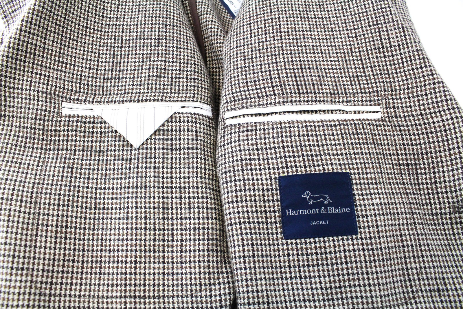 HARMONT & BLAINE Men Blazer 52 Brown Pure Linen Patterned Unlined Formal