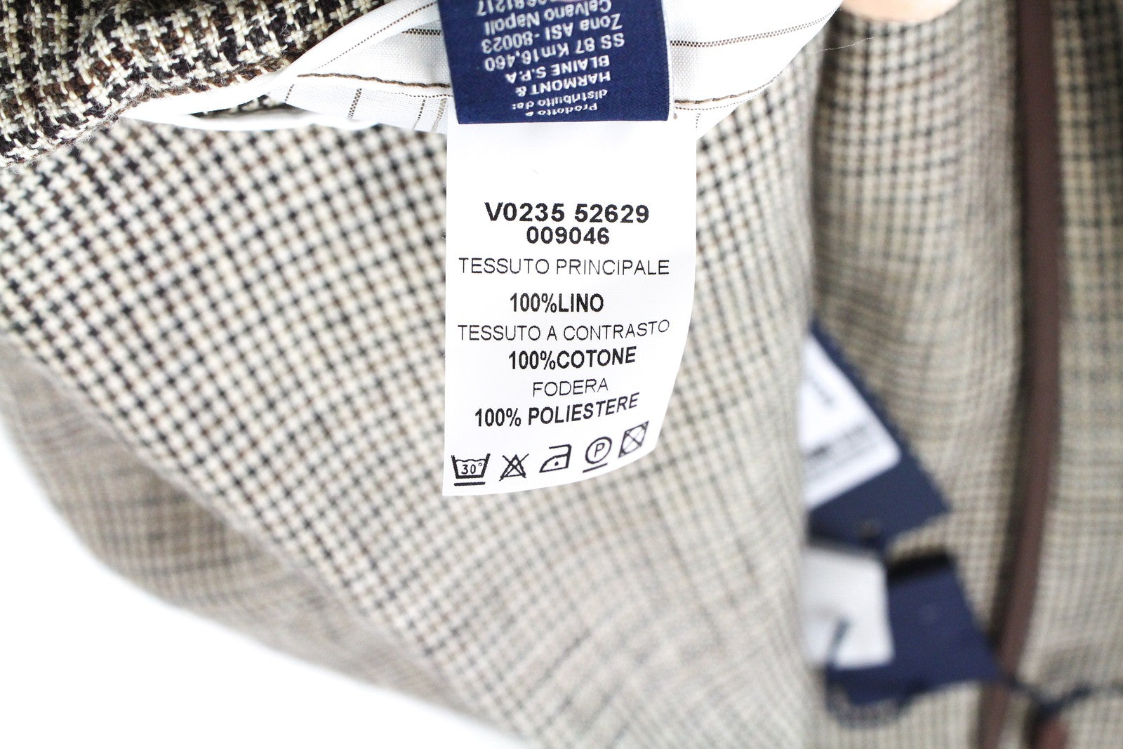 HARMONT & BLAINE Men Blazer 52 Brown Pure Linen Patterned Unlined Formal