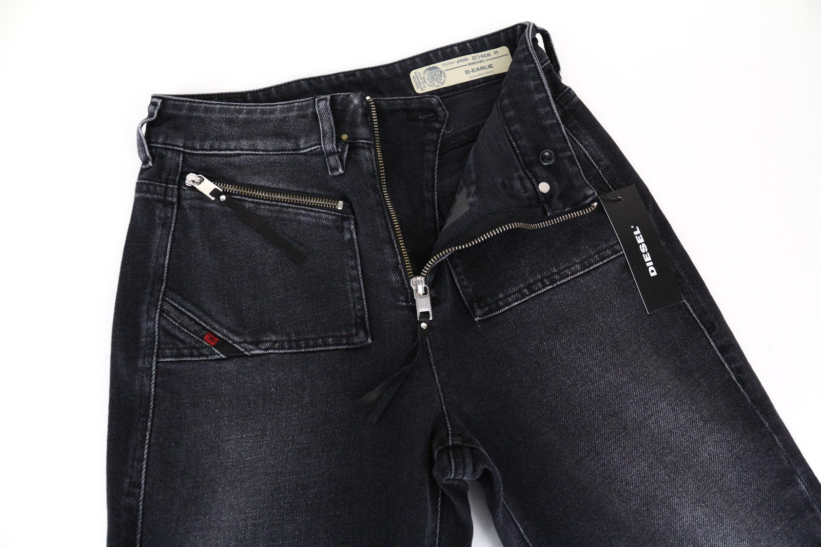 DIESEL D-Earlie 080AP Women Jeans W26/L32 Slim Fit Zip Pocket Grey Cotton Blend