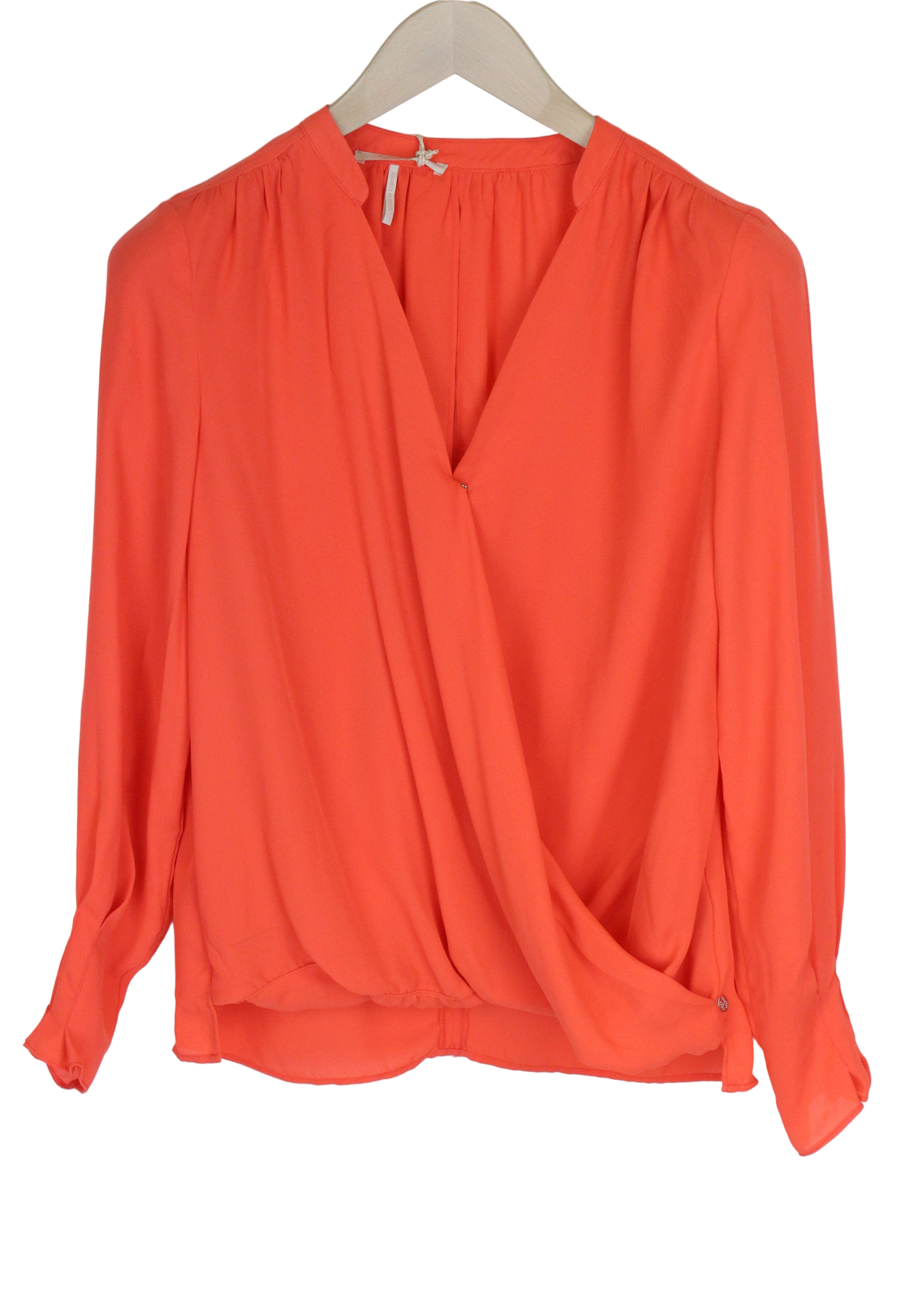 MAISON SCOTCH Women Blouse ~M Bright Orange Long Sleeved Wrappd V-Neck