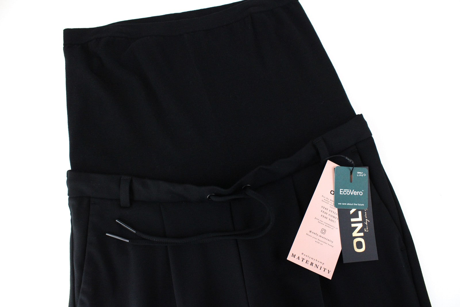 ONLY Maternity Women Trousers M Black Drawstring Formal-Style Plain Stretch