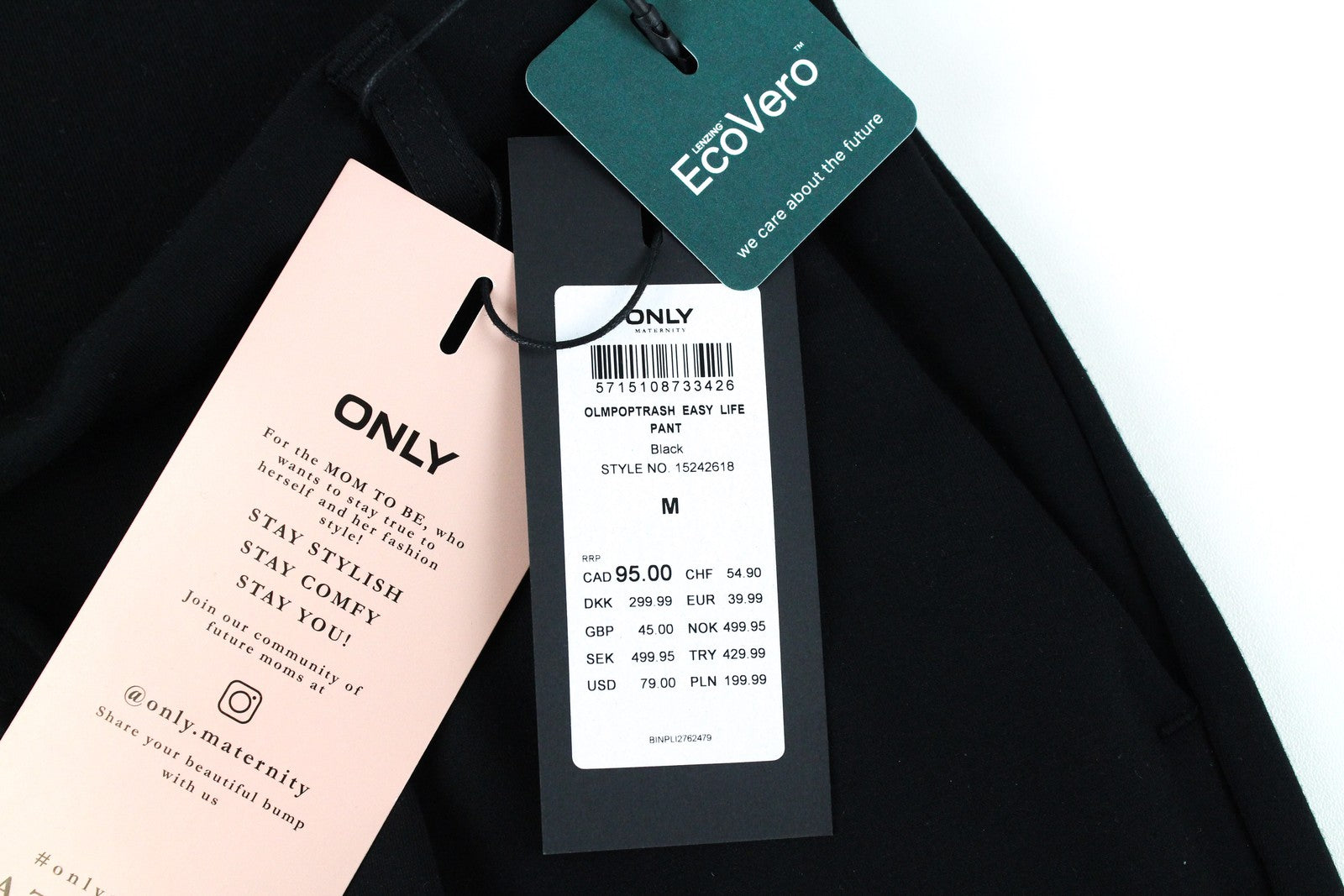 ONLY Maternity Women Trousers M Black Drawstring Formal-Style Plain Stretch