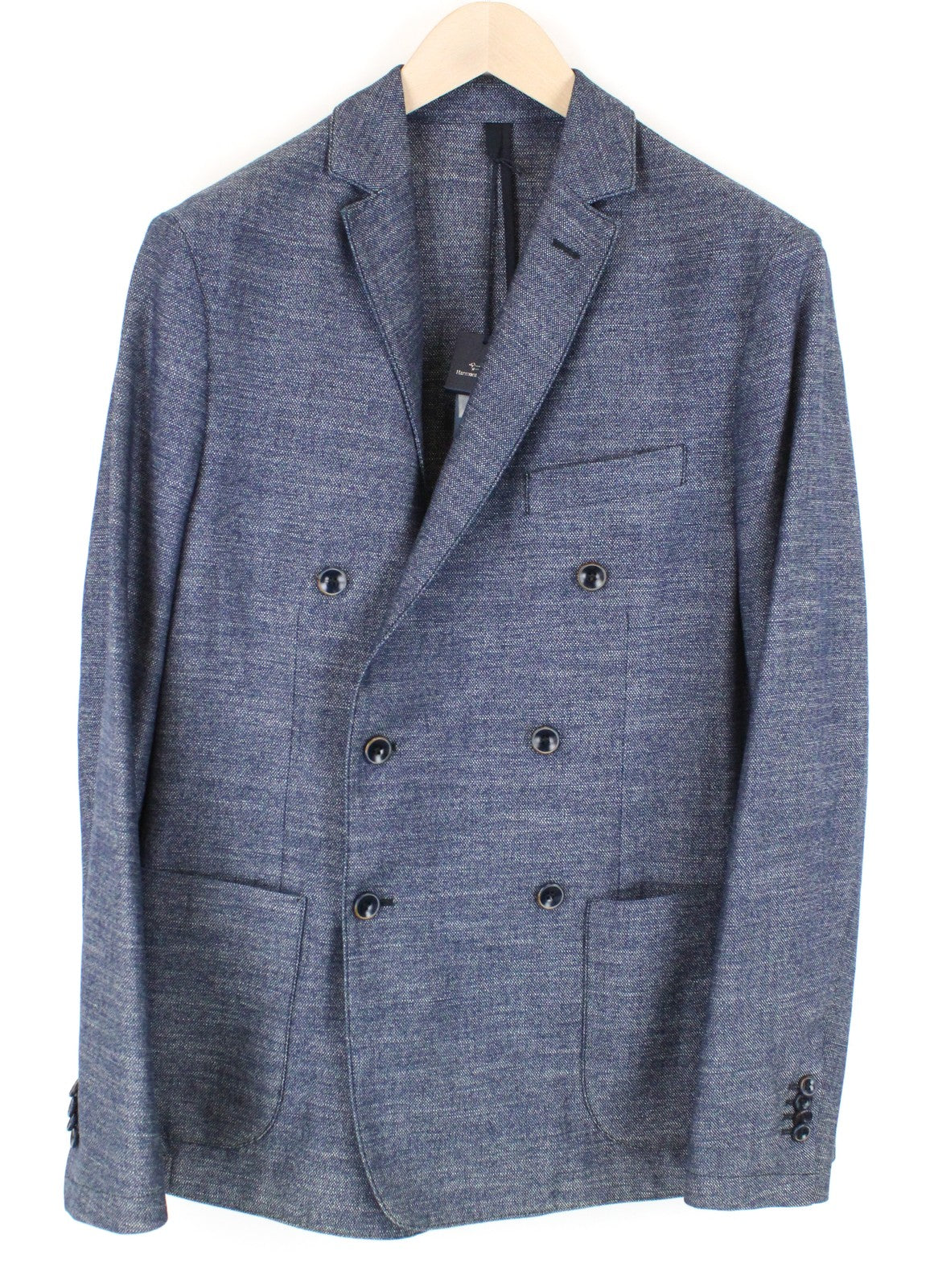 HARMONT & BLAINE Men Blazer 50 Blue Double-Breasted Cotton Notch Lapel Classic