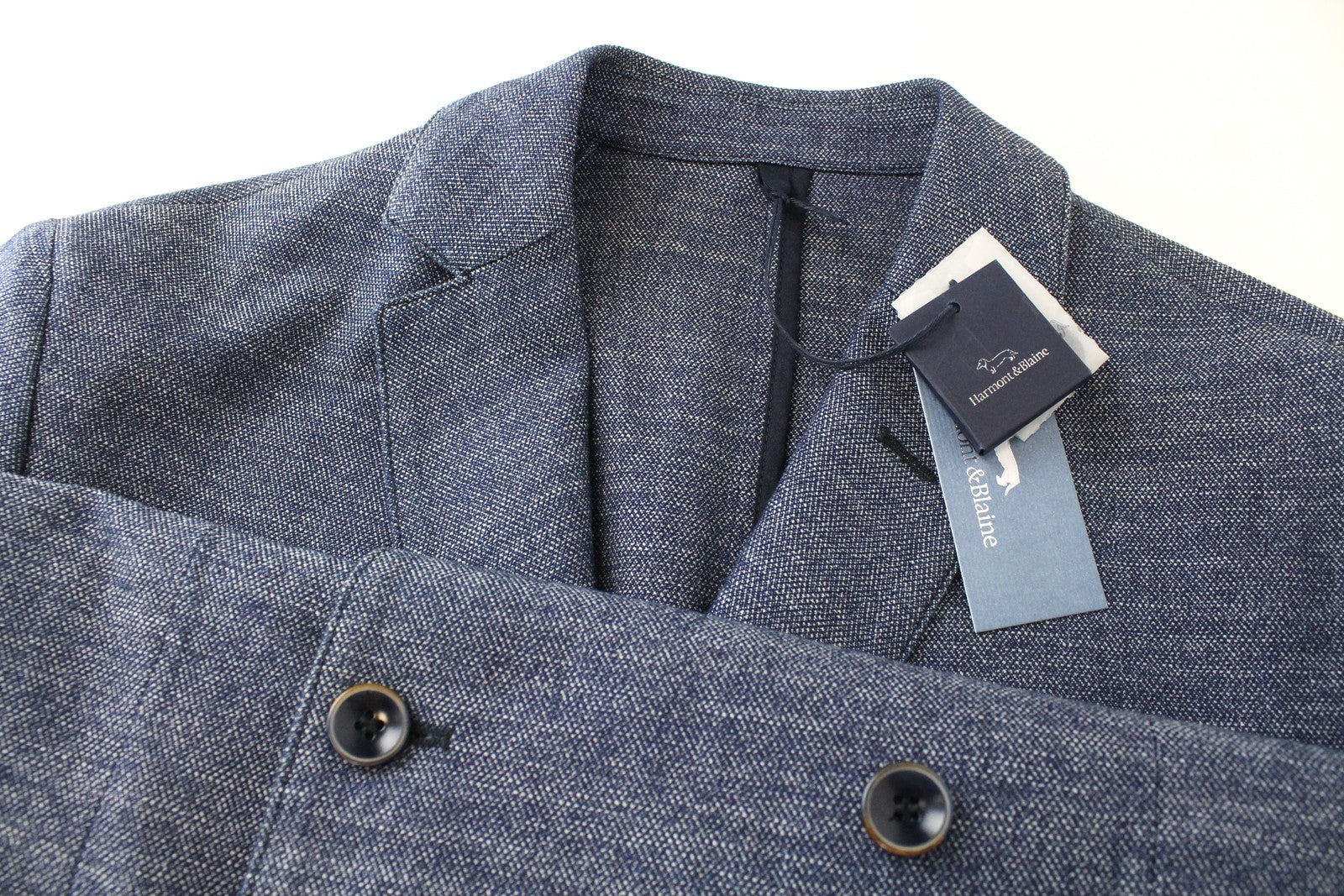 HARMONT & BLAINE Men Blazer 50 Blue Double-Breasted Cotton Notch Lapel Classic