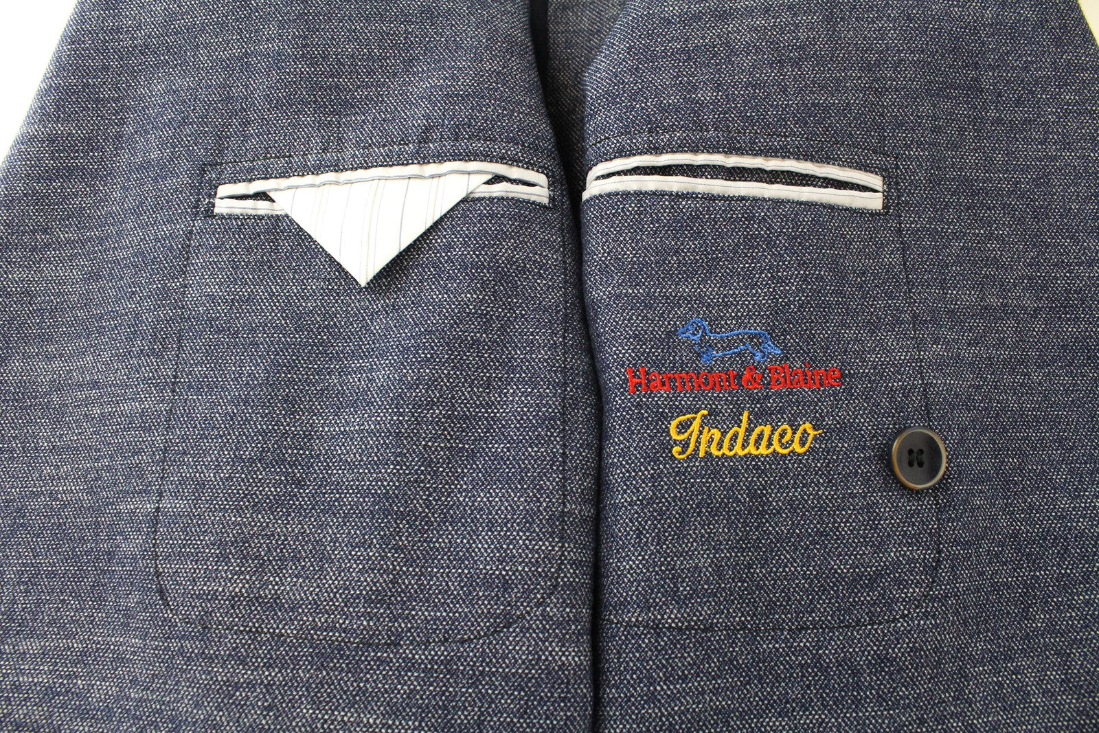 HARMONT & BLAINE Men Blazer 50 Blue Double-Breasted Cotton Notch Lapel Classic