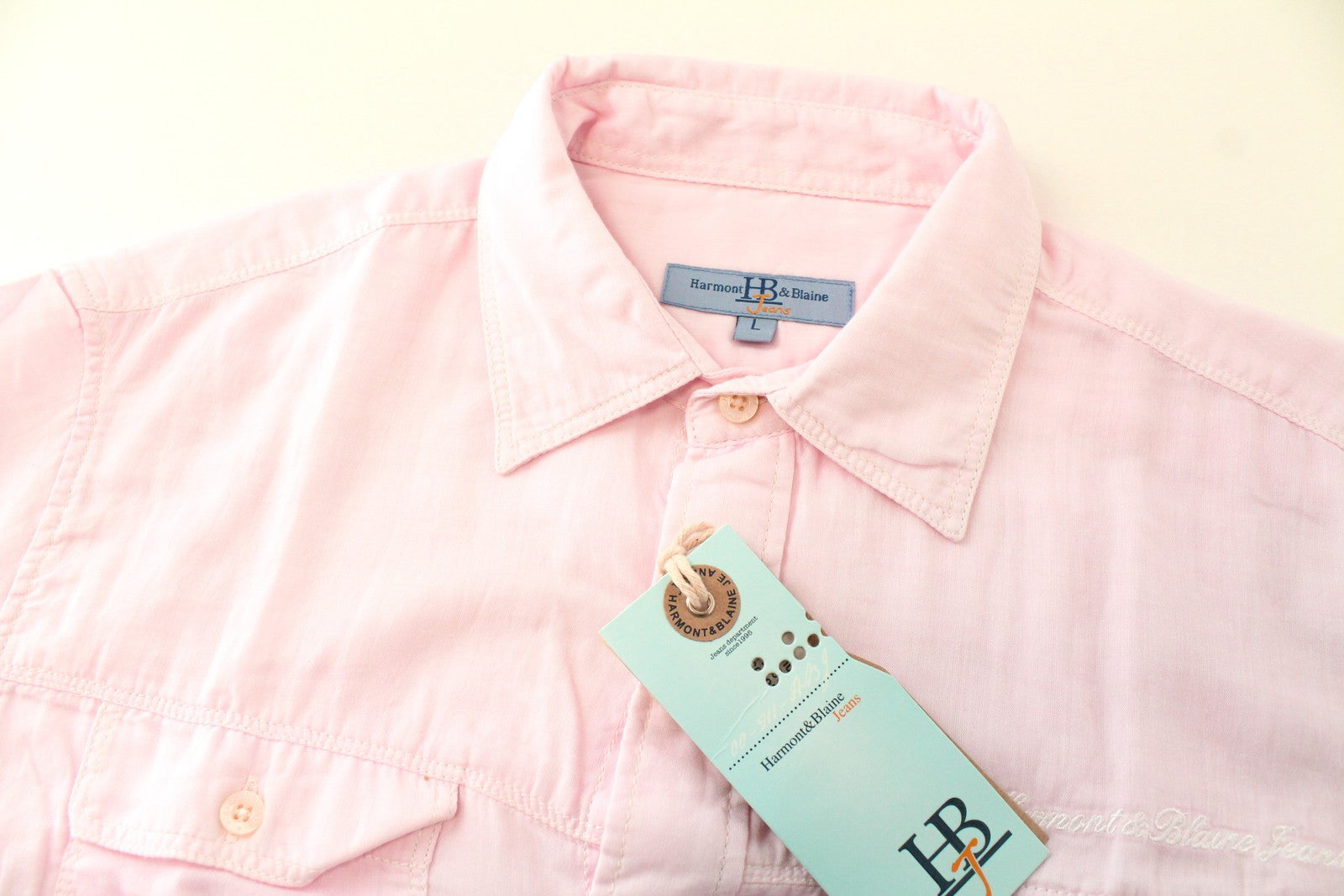 HARMONT & BLAINE Men Shirt L Pink Pure Cotton Pocketed Long Sleeved Button-Up