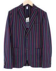 HARMONT & BLAINE Men Blazer 48 Navy Pure Cotton Striped Pattern Single-Breasted