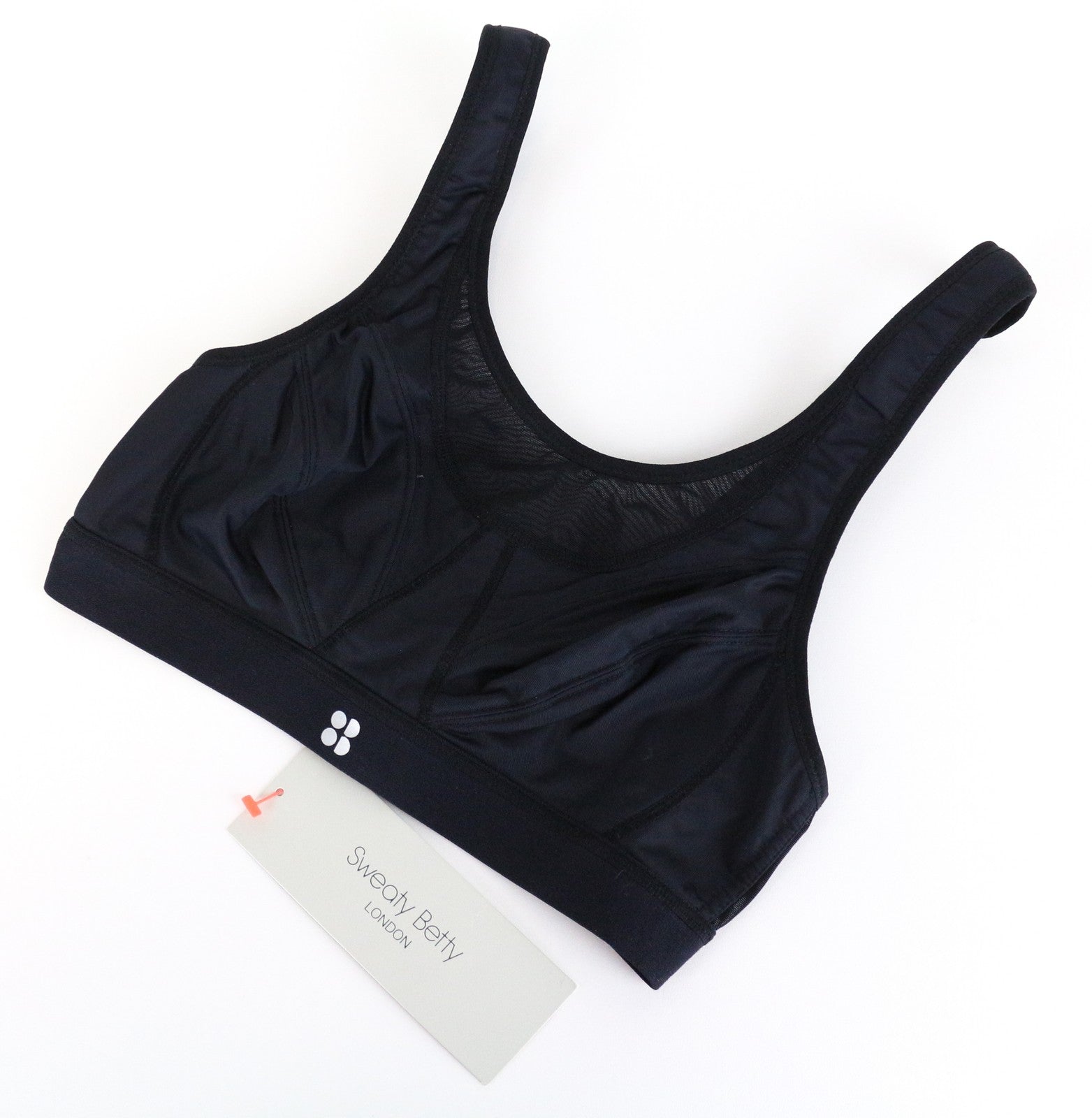 SWEATY BETTY Ultra Run Women Sport Bra 32B Black Gym Adjustable Straps Mesh