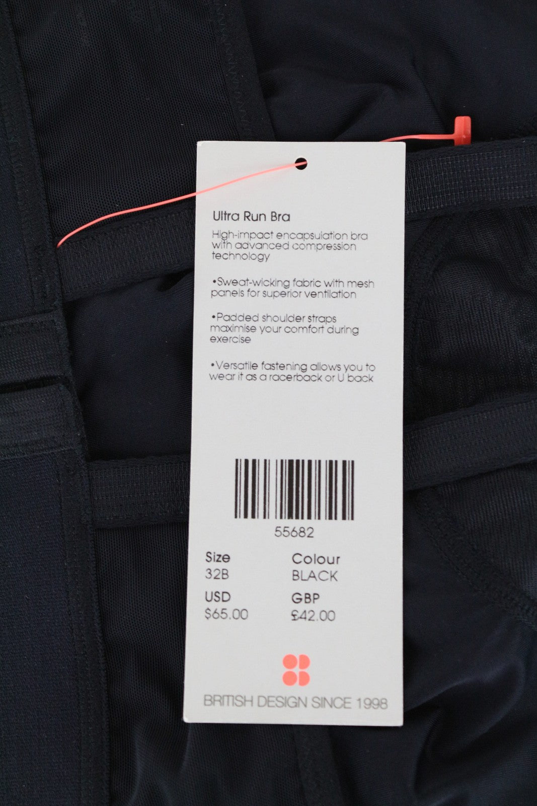 SWEATY BETTY Ultra Run Women Sport Bra 32B Black Gym Adjustable Straps Mesh