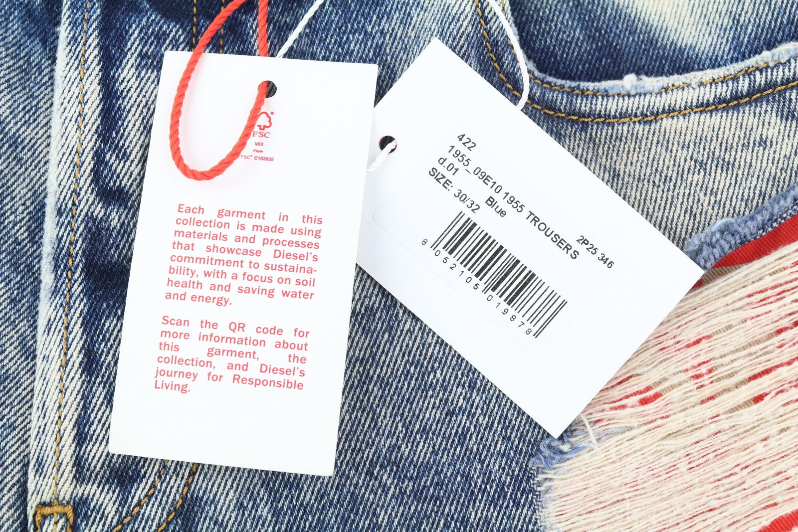 DIESEL 1955 09E10 Men Jeans W30/L32 Blue Regular Straight Fit Distress RRP$375