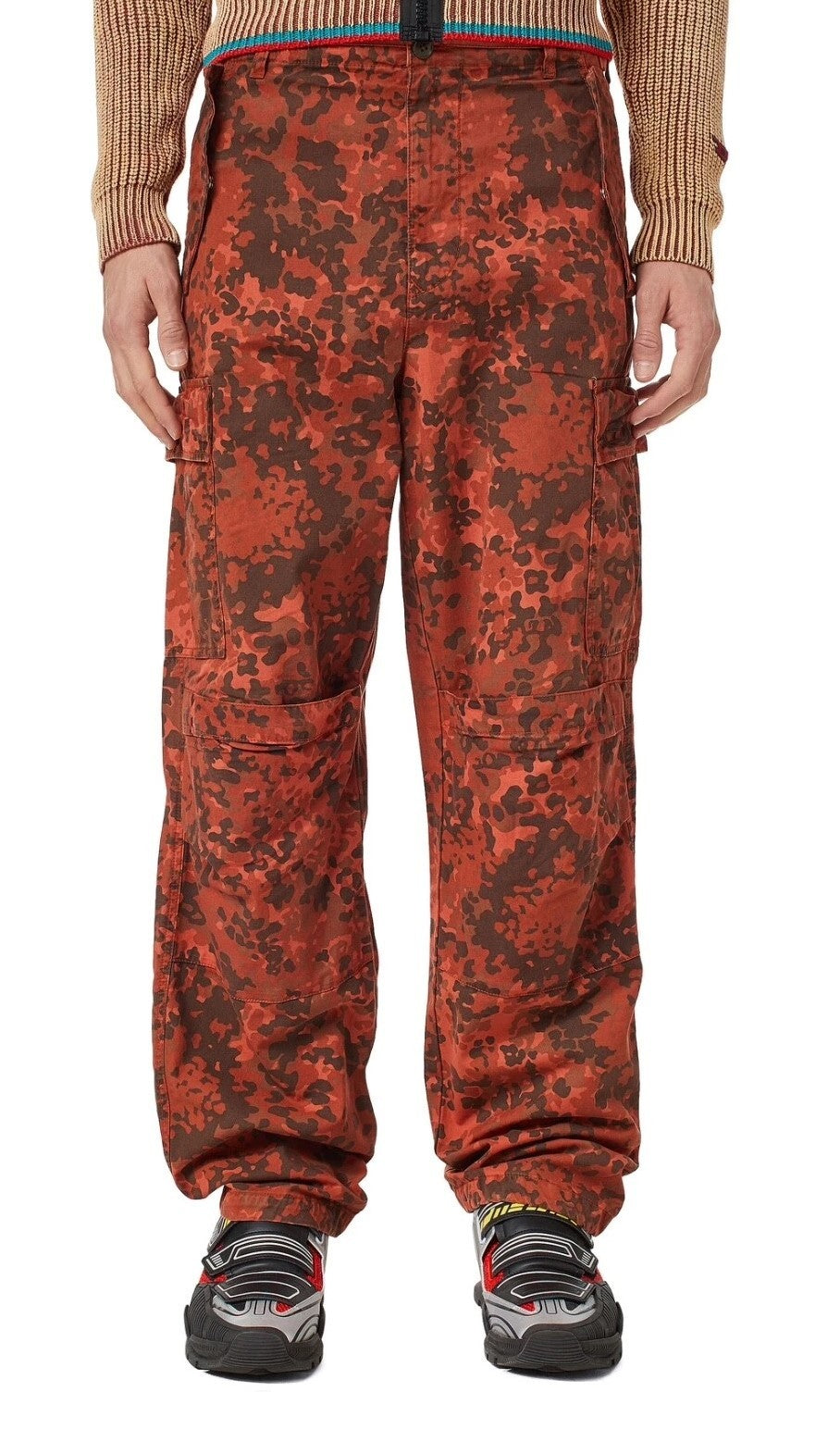 DIESEL P-Atlan-Pat Men Trousers W31 Orange Camouflage Cargo Multi-Pocket RRP€295