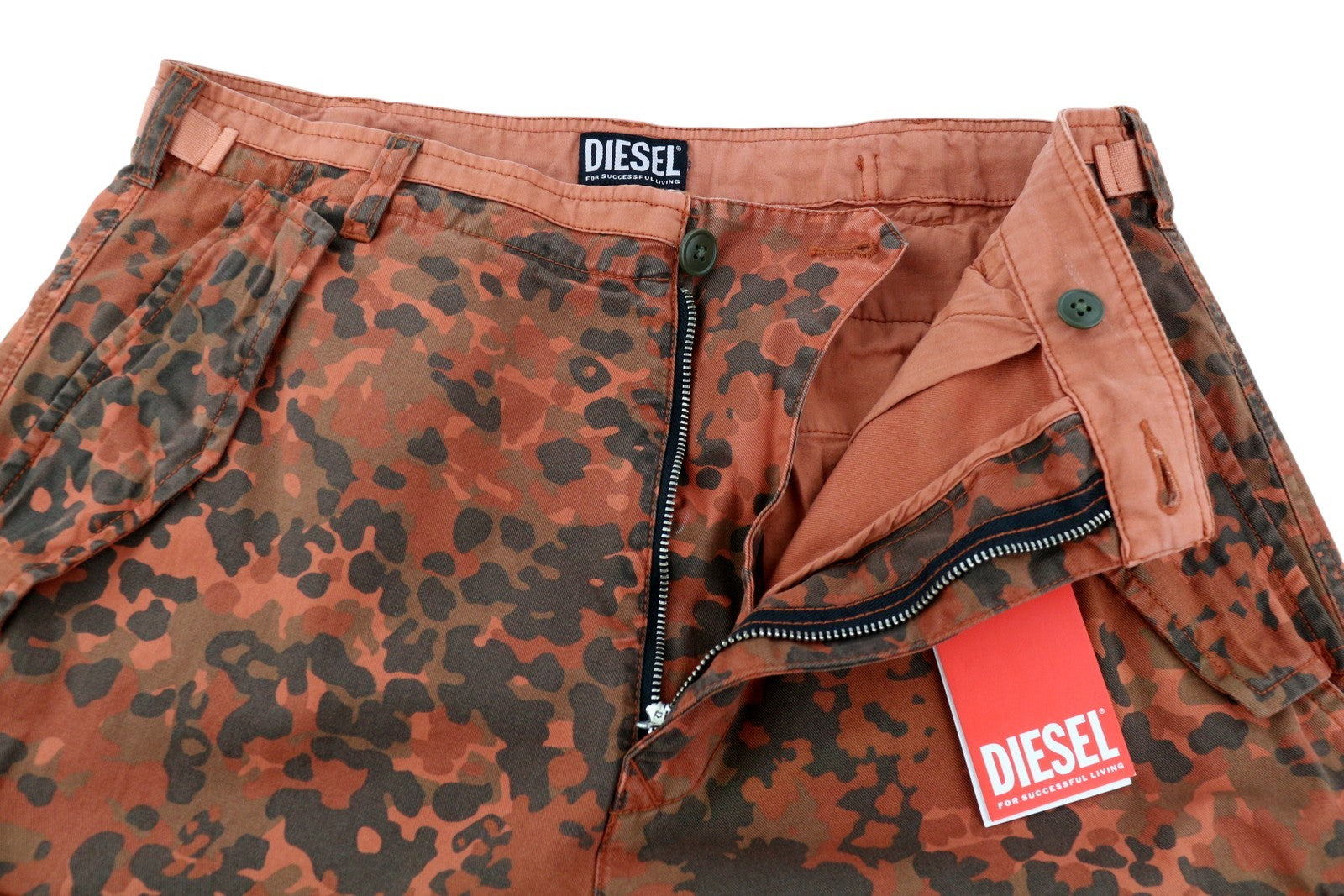 DIESEL P-Atlan-Pat Men Trousers W31 Orange Camouflage Cargo Multi-Pocket RRP€295