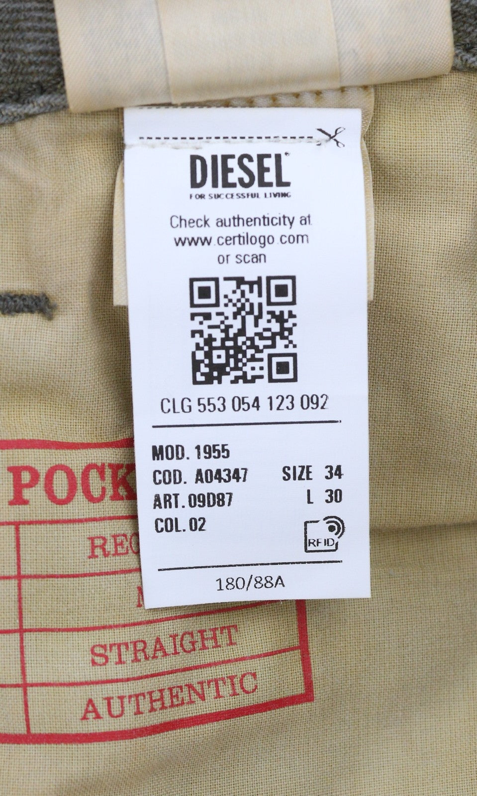 DIESEL 1955 09D87 Men Jeans W34/L30 Blue Aged Look Regular Straight High Waist