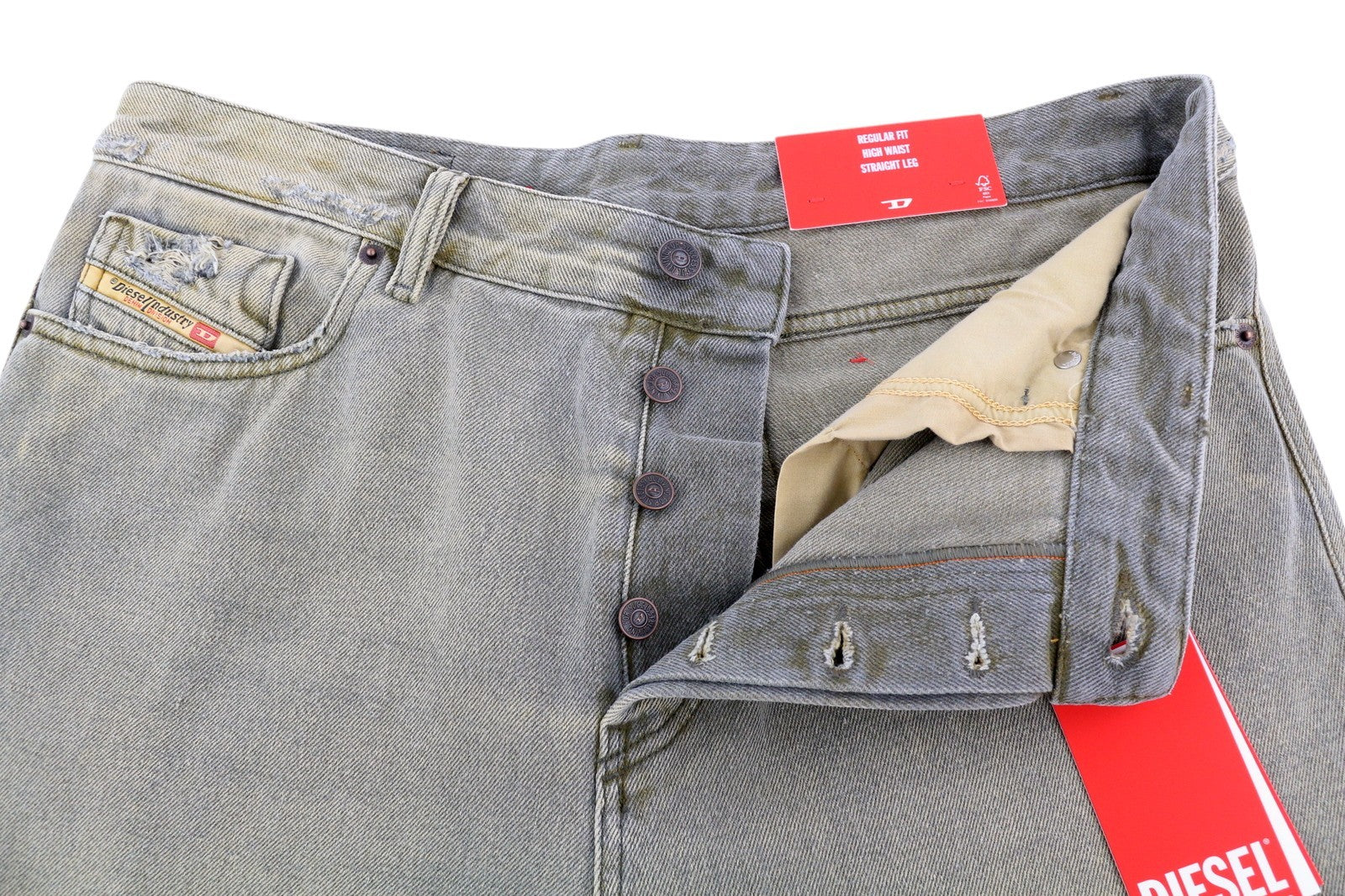 DIESEL 1955 09D87 Men Jeans W34/L30 Blue Aged Look Regular Straight High Waist