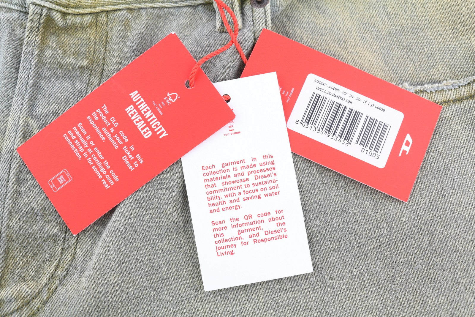 DIESEL 1955 09D87 Men Jeans W34/L30 Blue Aged Look Regular Straight High Waist