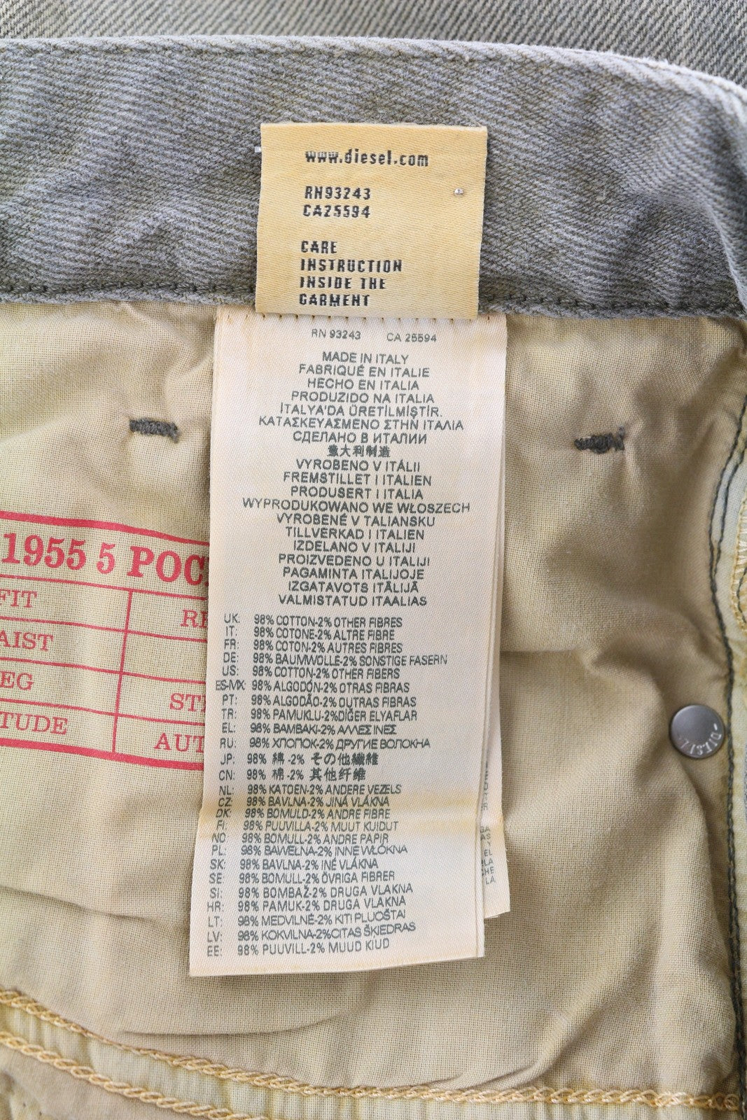 DIESEL 1955 09D87 Men Jeans W34/L30 Blue Aged Look Regular Straight High Waist