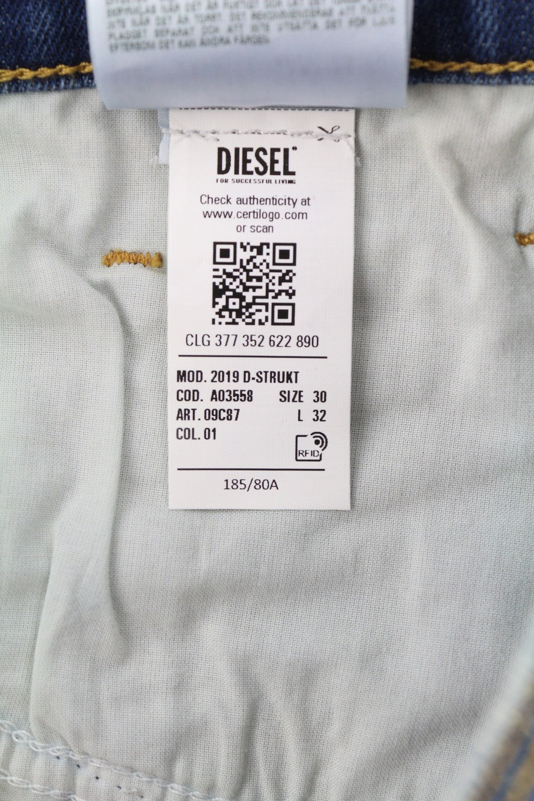 DIESEL 2019 D-Strukt 09C87 Men Jeans W30/L32 Blue Distress Slim Fit RRP€189