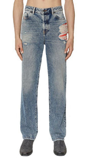 DIESEL 1955 09E10 Men Jeans W31/L32 Blue Regular Straight Fit Distress RRP$375