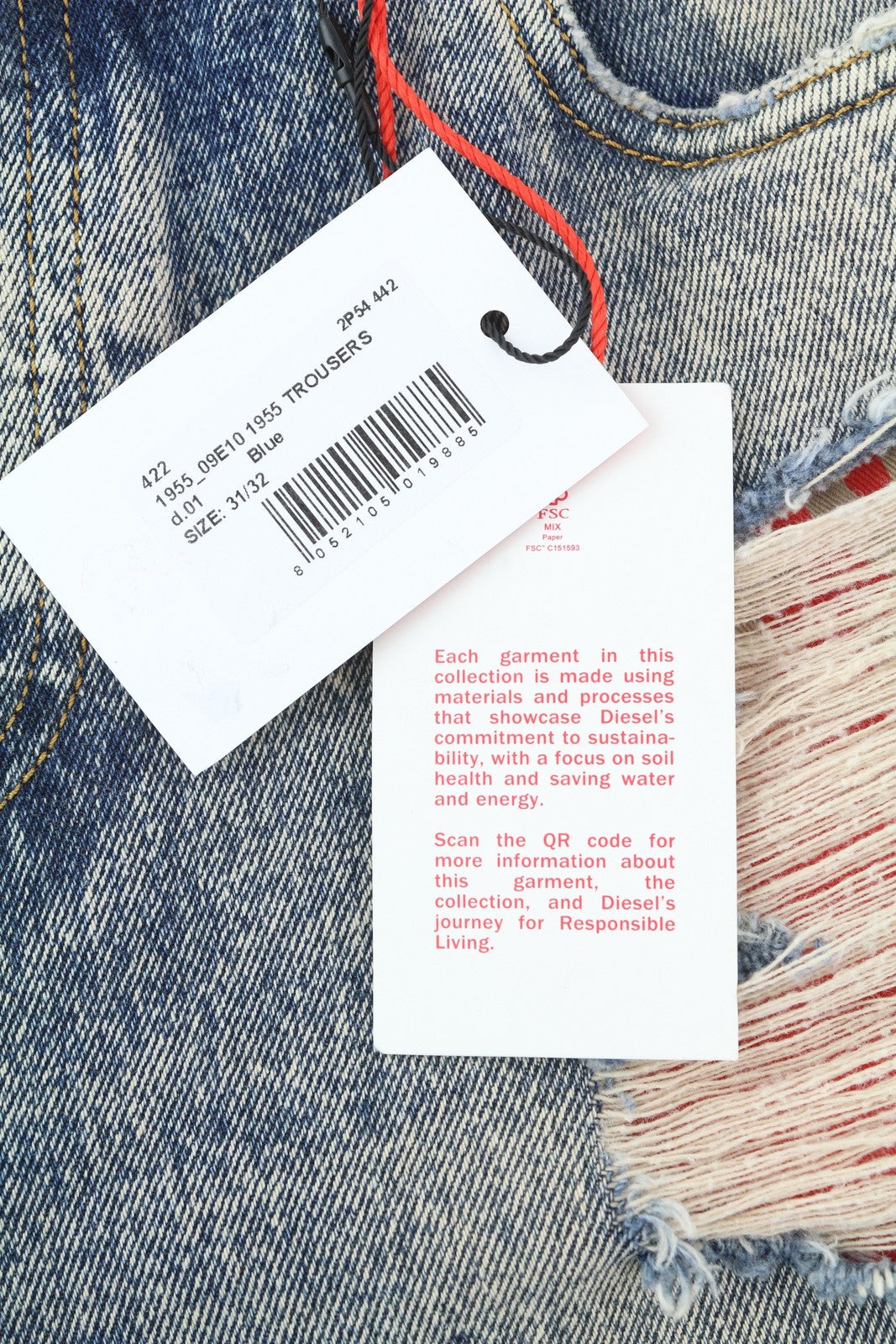 DIESEL 1955 09E10 Men Jeans W31/L32 Blue Regular Straight Fit Distress RRP$375